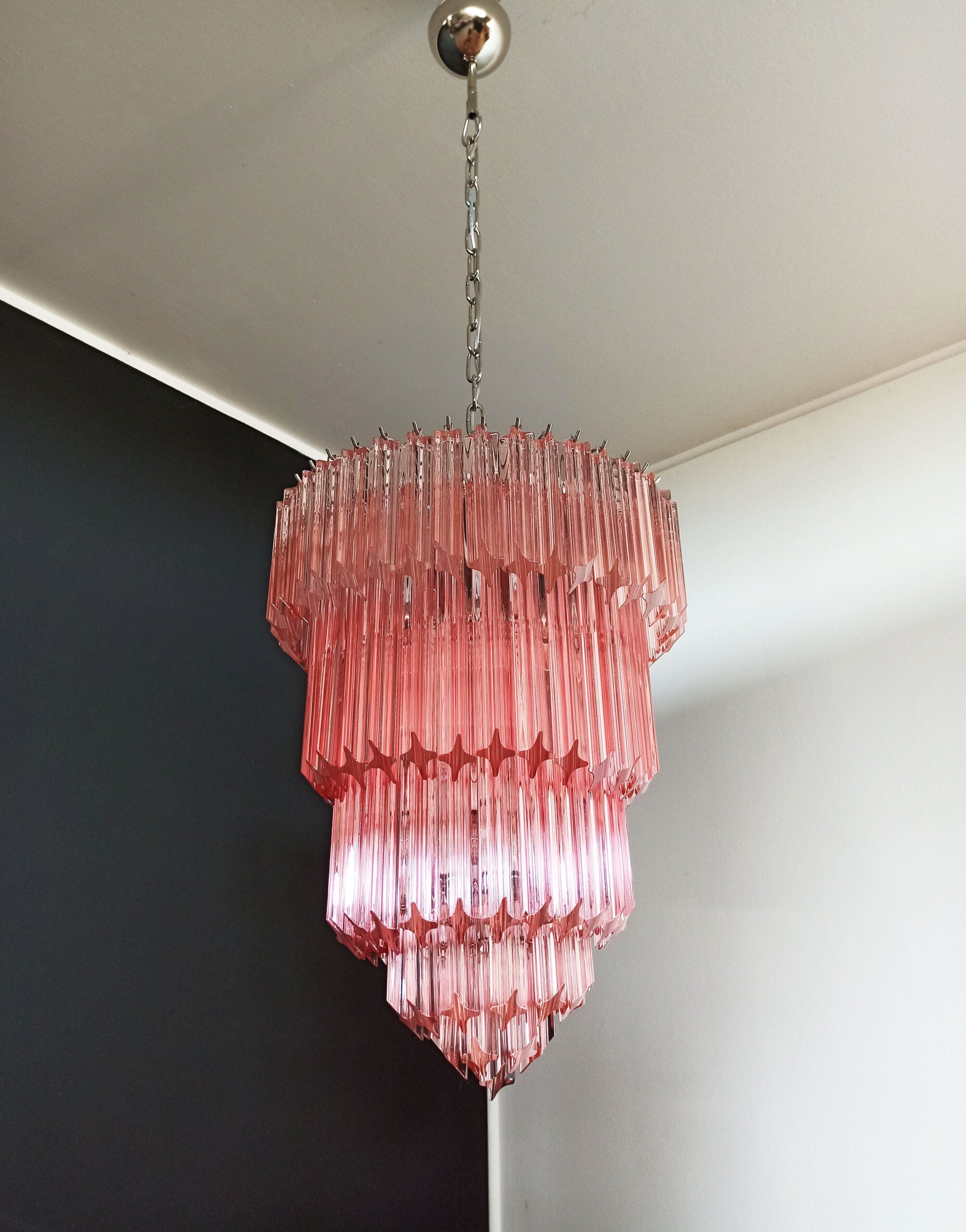 Mid-Century Murano Chandelier | Punto di Luce |  112 Pink Prism Glass