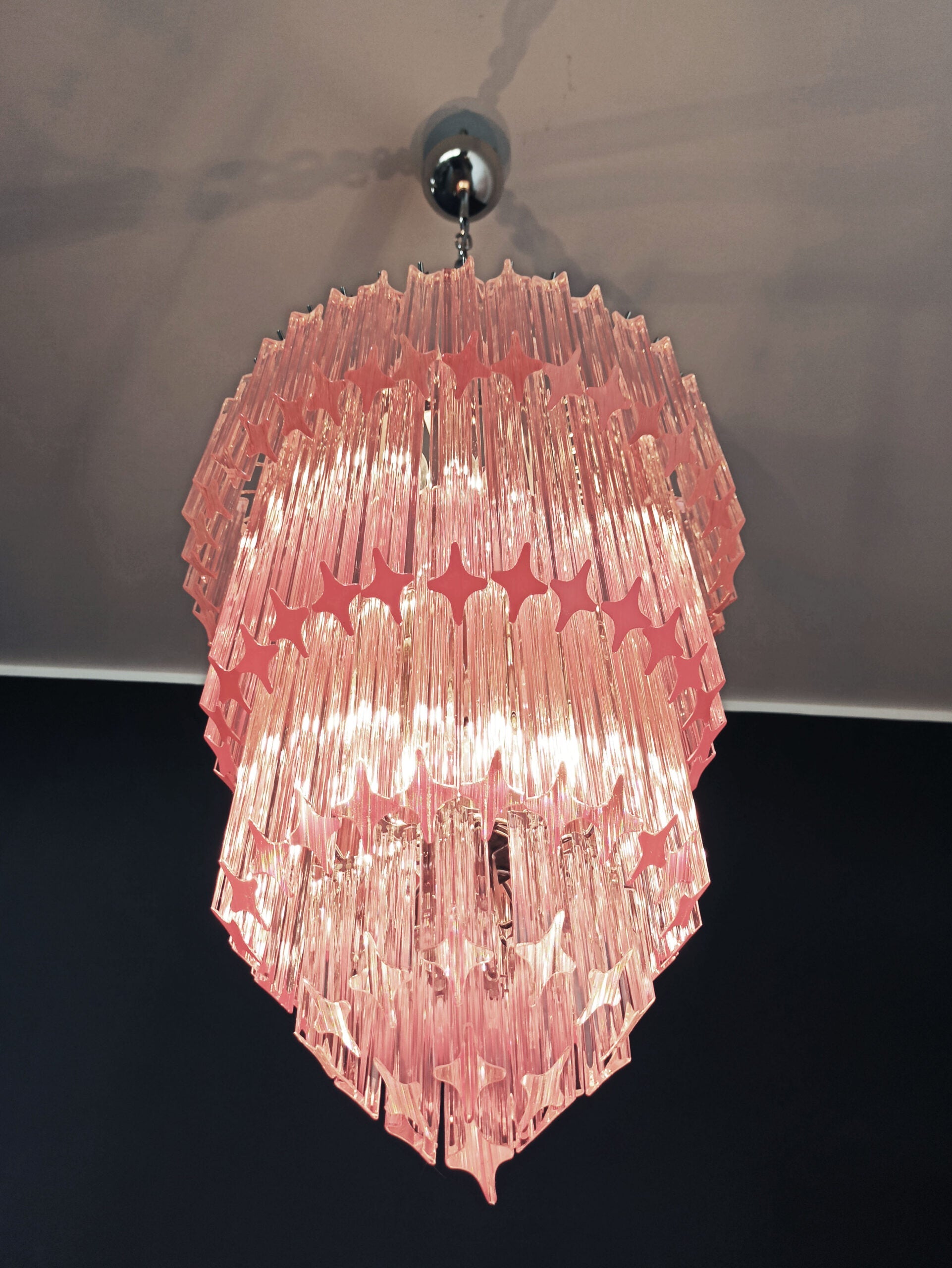 Mid-Century Murano Chandelier | Punto di Luce |  112 Pink Prism Glass