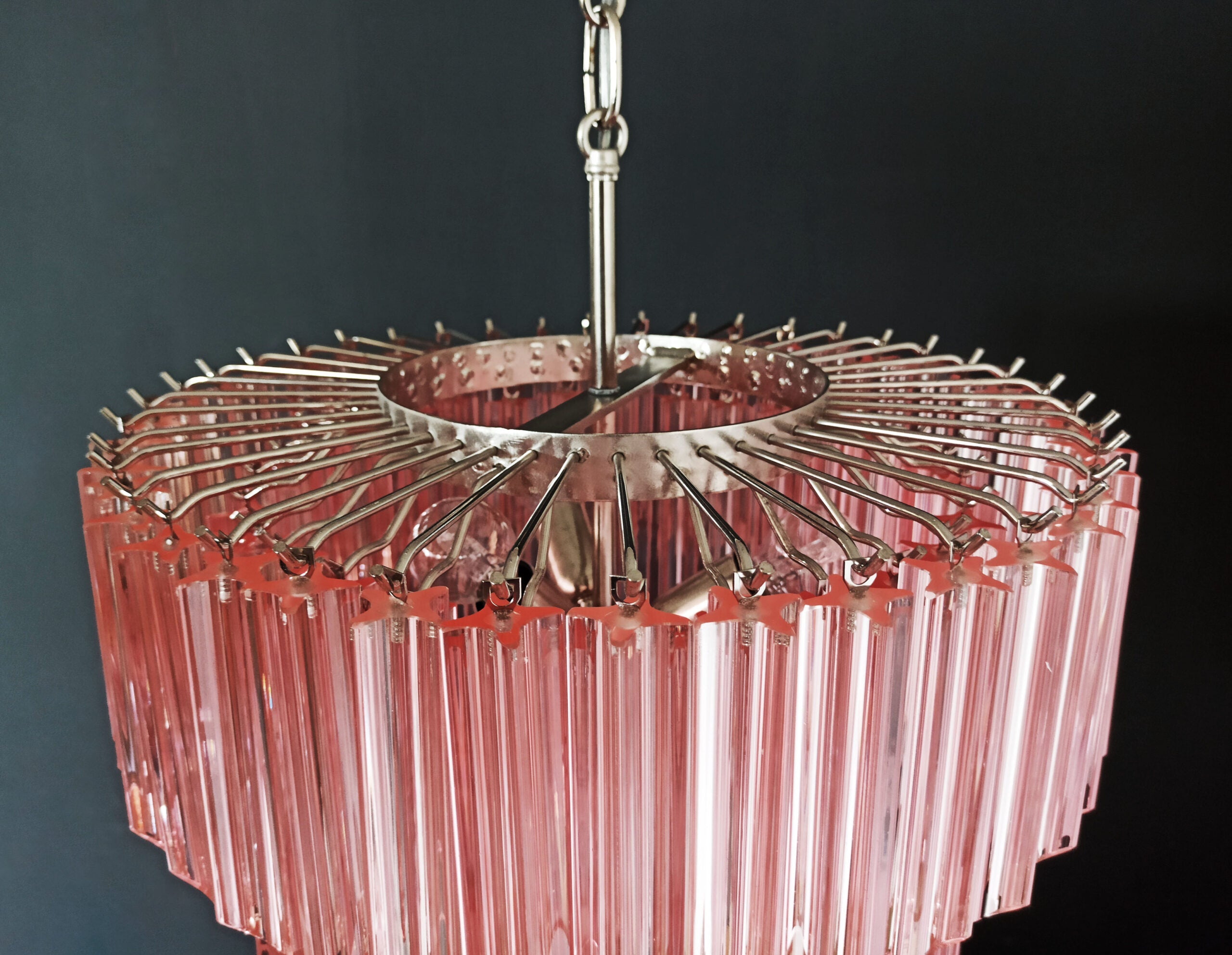 Mid-Century Murano Chandelier | Punto di Luce |  112 Pink Prism Glass