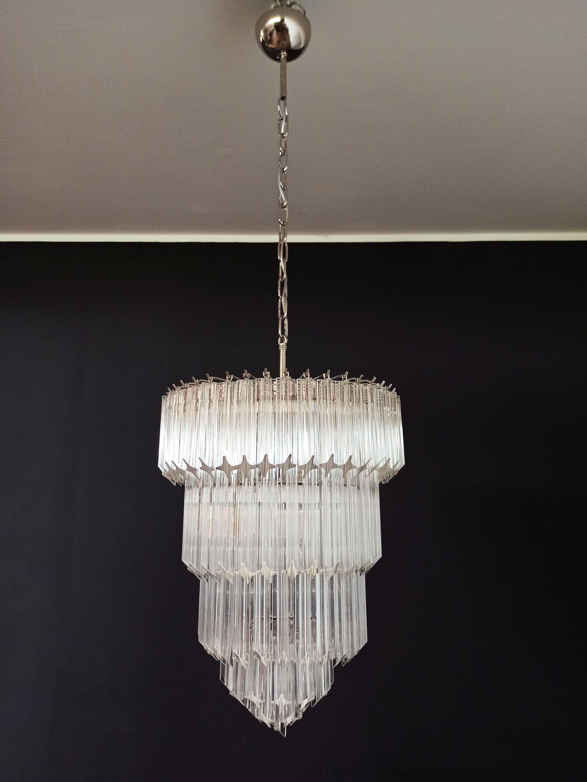 Mid-Century Murano Chandelier | Punto di Luce |  112 Clear Prism Glasses