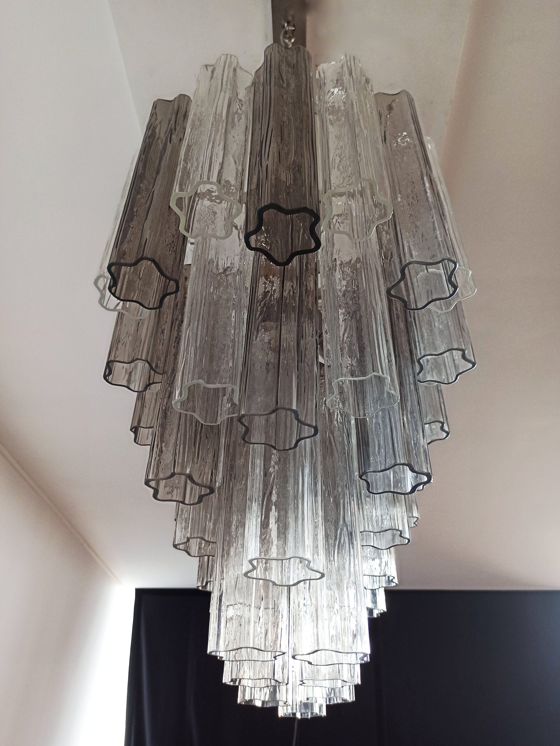 Mid-Century Murano Chandelier | Punto di Luce |  62 Clear and Smoky Glass Tubes
