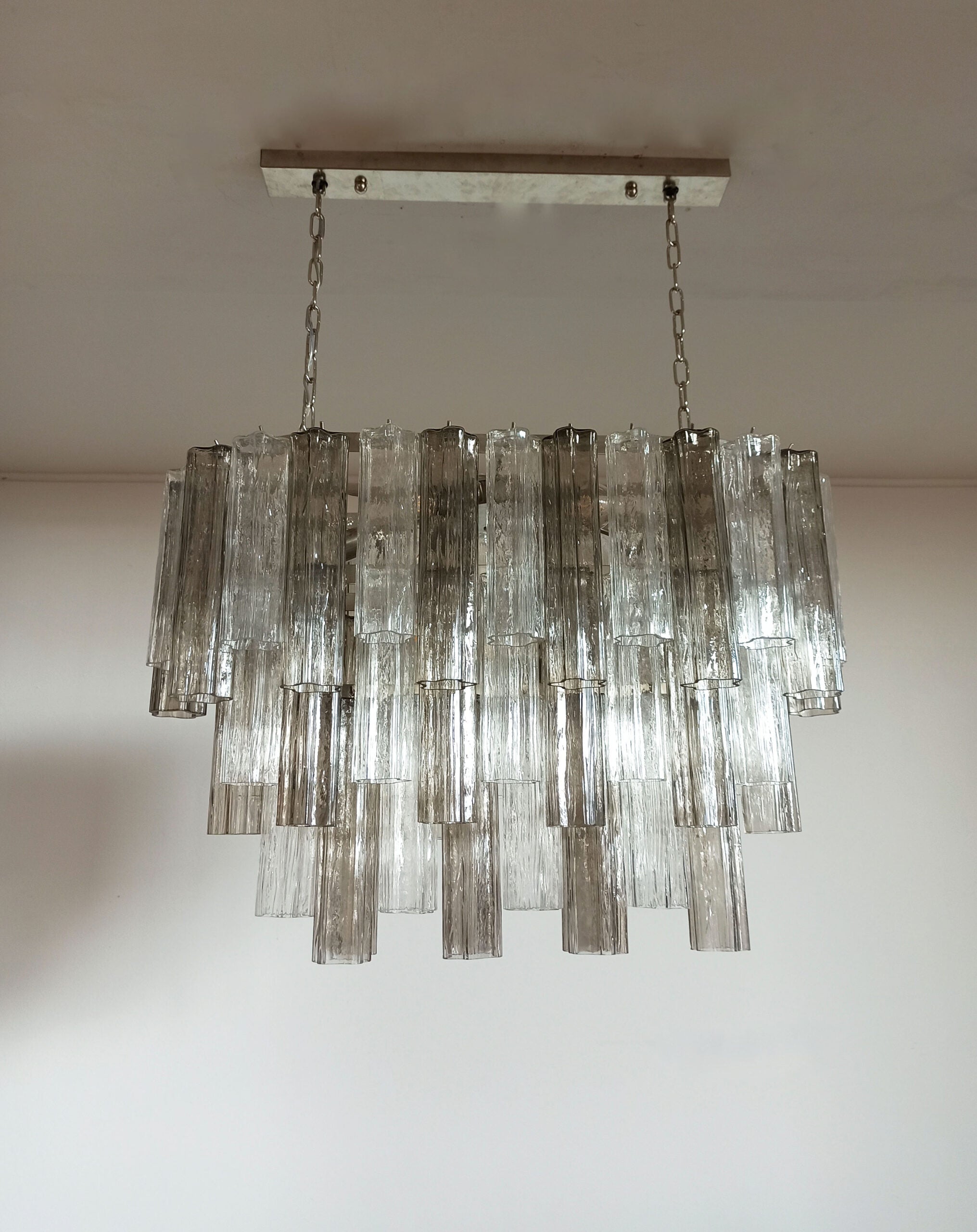 Mid-Century Murano Chandelier | Punto di Luce |  62 Clear and Smoky Glass Tubes
