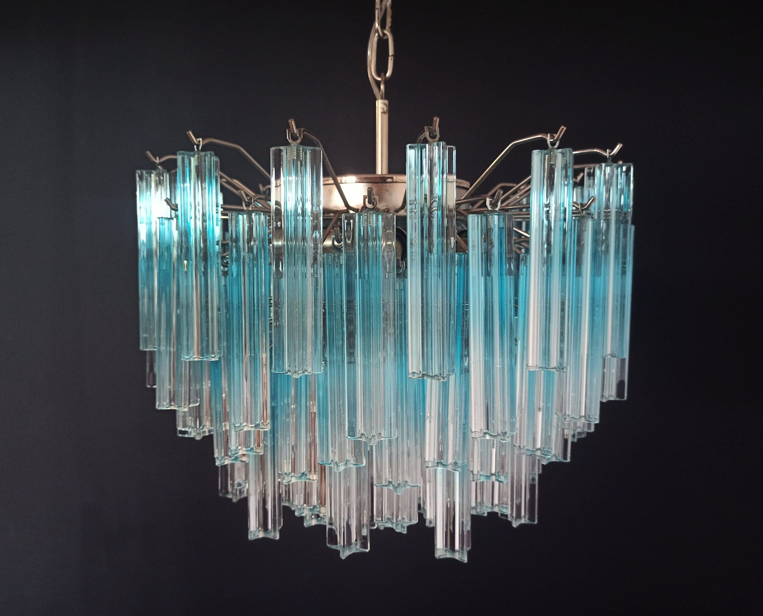 Mid-Century Murano Chandelier | Punto di Luce |  107 Blue Prism Glass