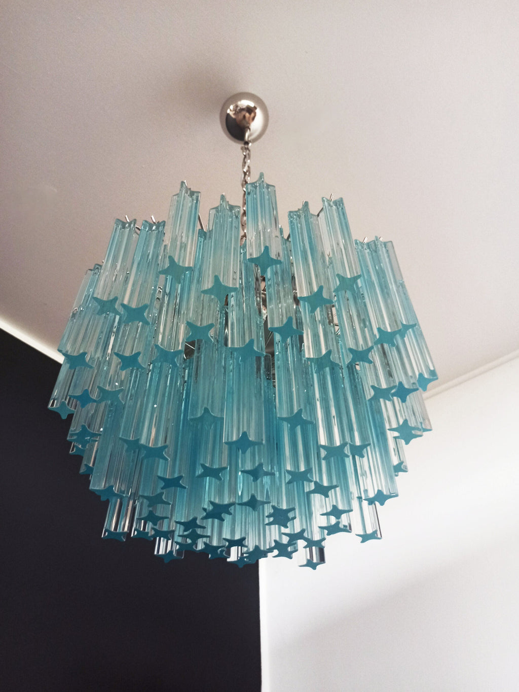 Mid-Century Murano Chandelier | Punto di Luce |  107 Blue Prism Glass