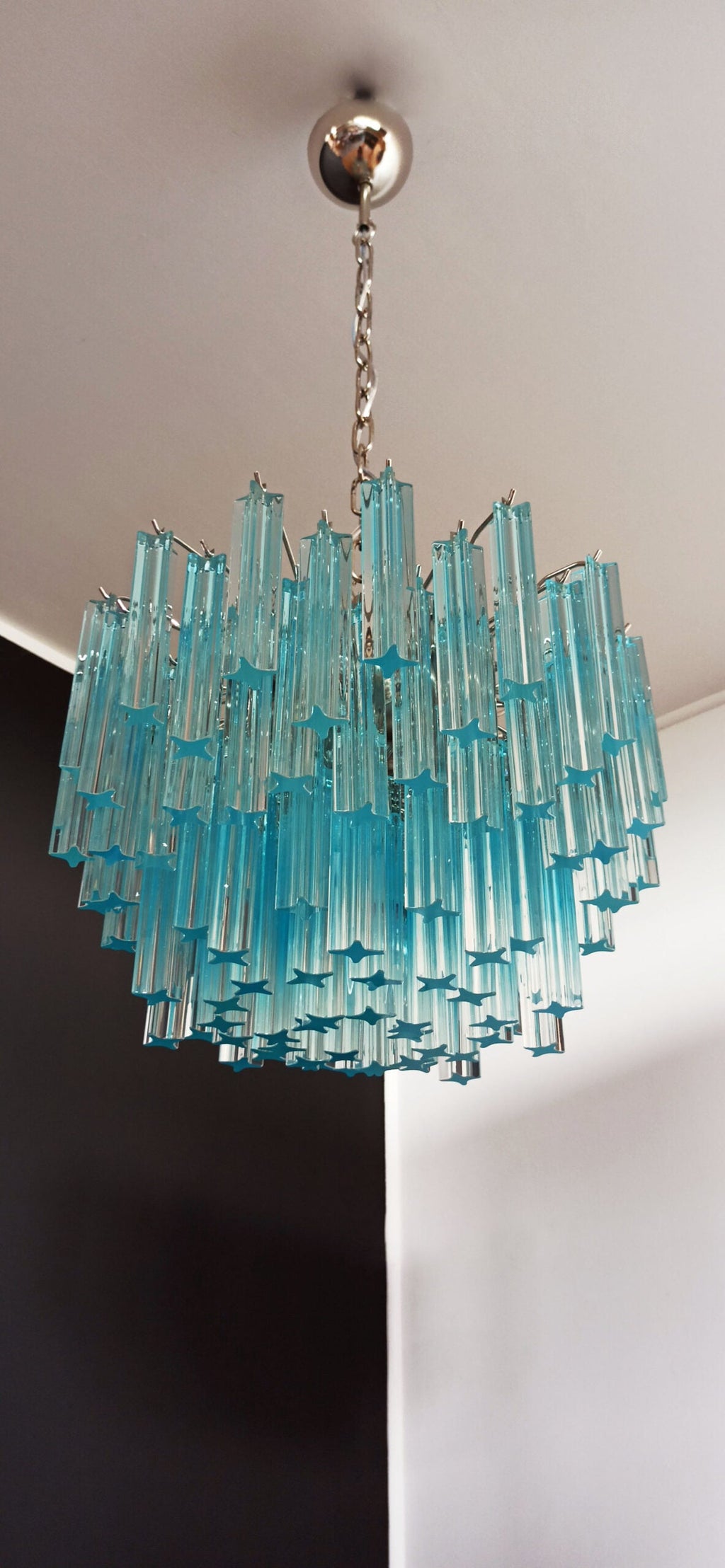 Mid-Century Murano Chandelier | Punto di Luce |  107 Blue Prism Glass