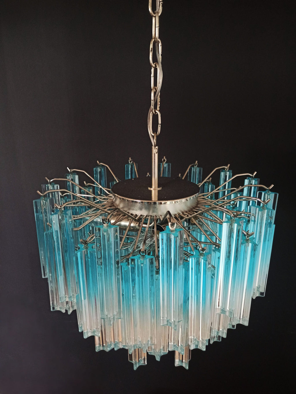 Mid-Century Murano Chandelier | Punto di Luce |  107 Blue Prism Glass