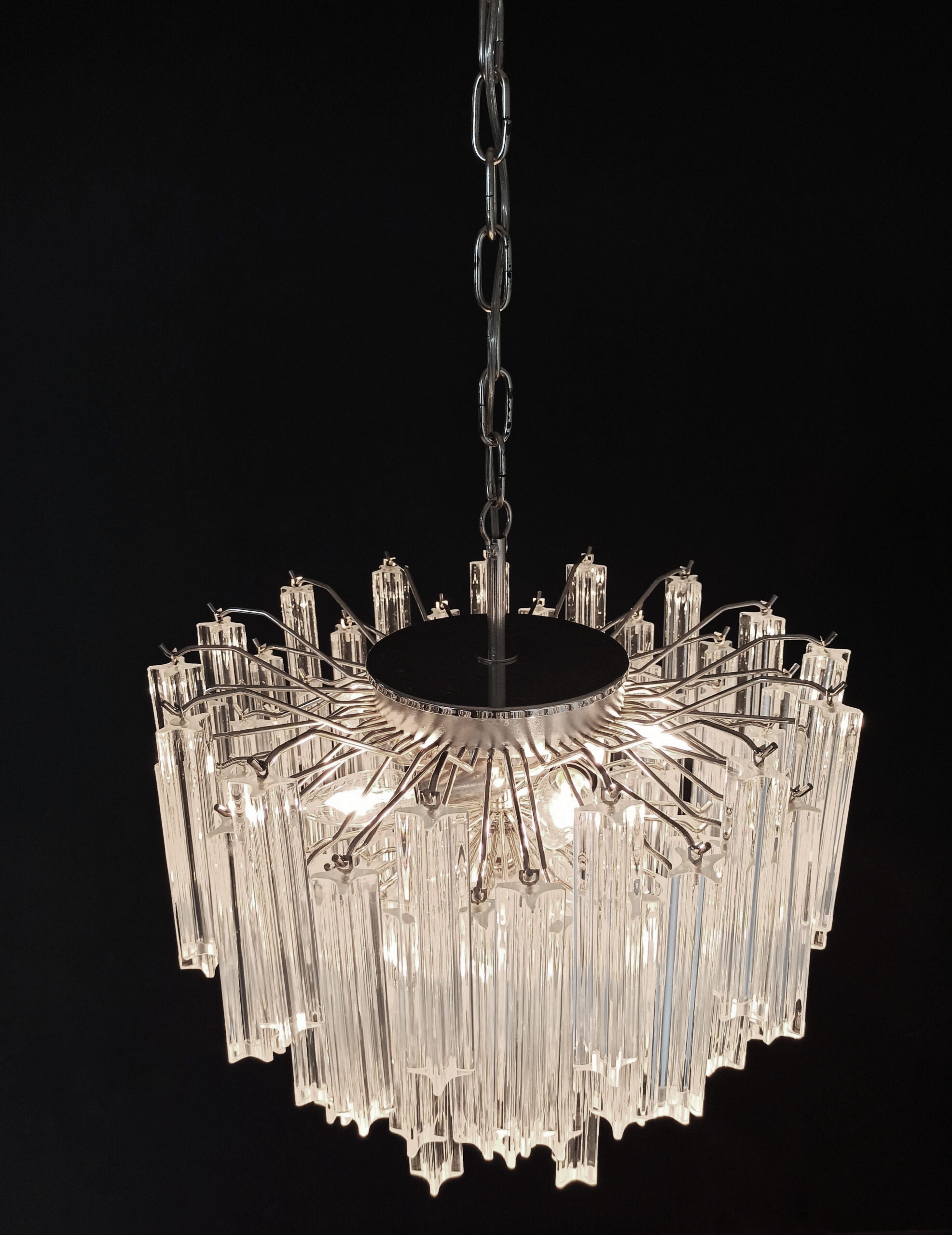 Mid-Century Murano Chandelier | Punto di Luce |  107 Clear Prism Glasses