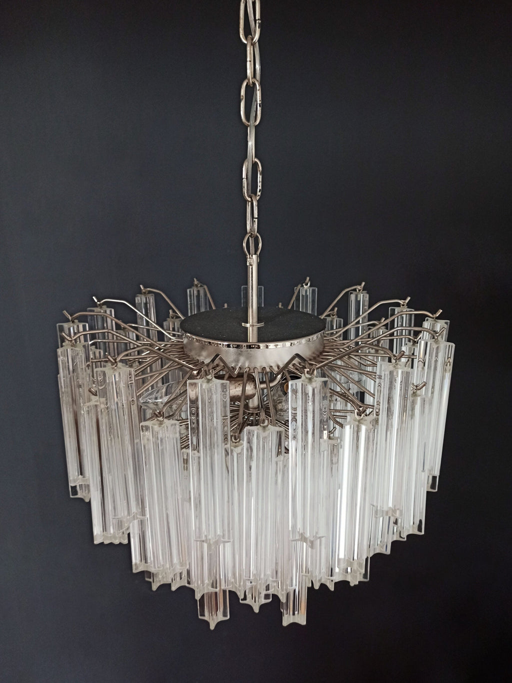 Mid-Century Murano Chandelier | Punto di Luce |  107 Clear Prism Glasses