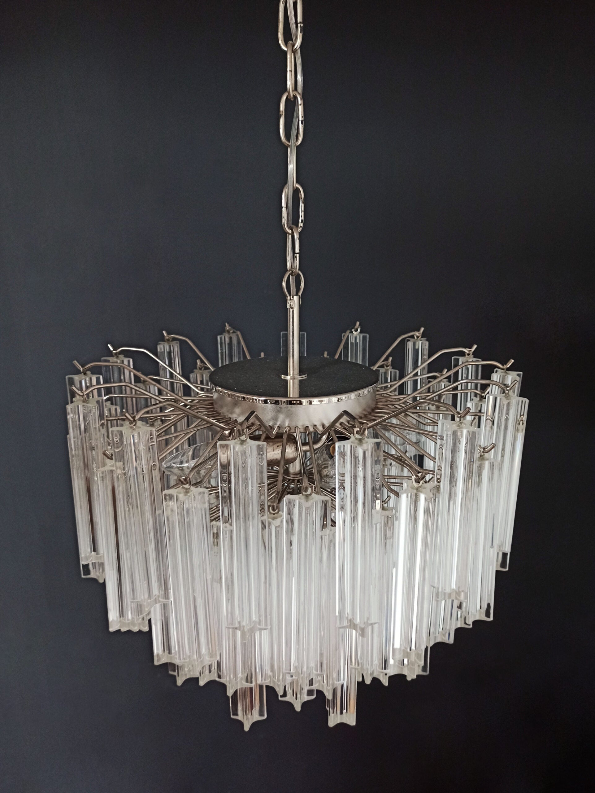 Mid-Century Murano Chandelier | Punto di Luce |  107 Clear Prism Glasses
