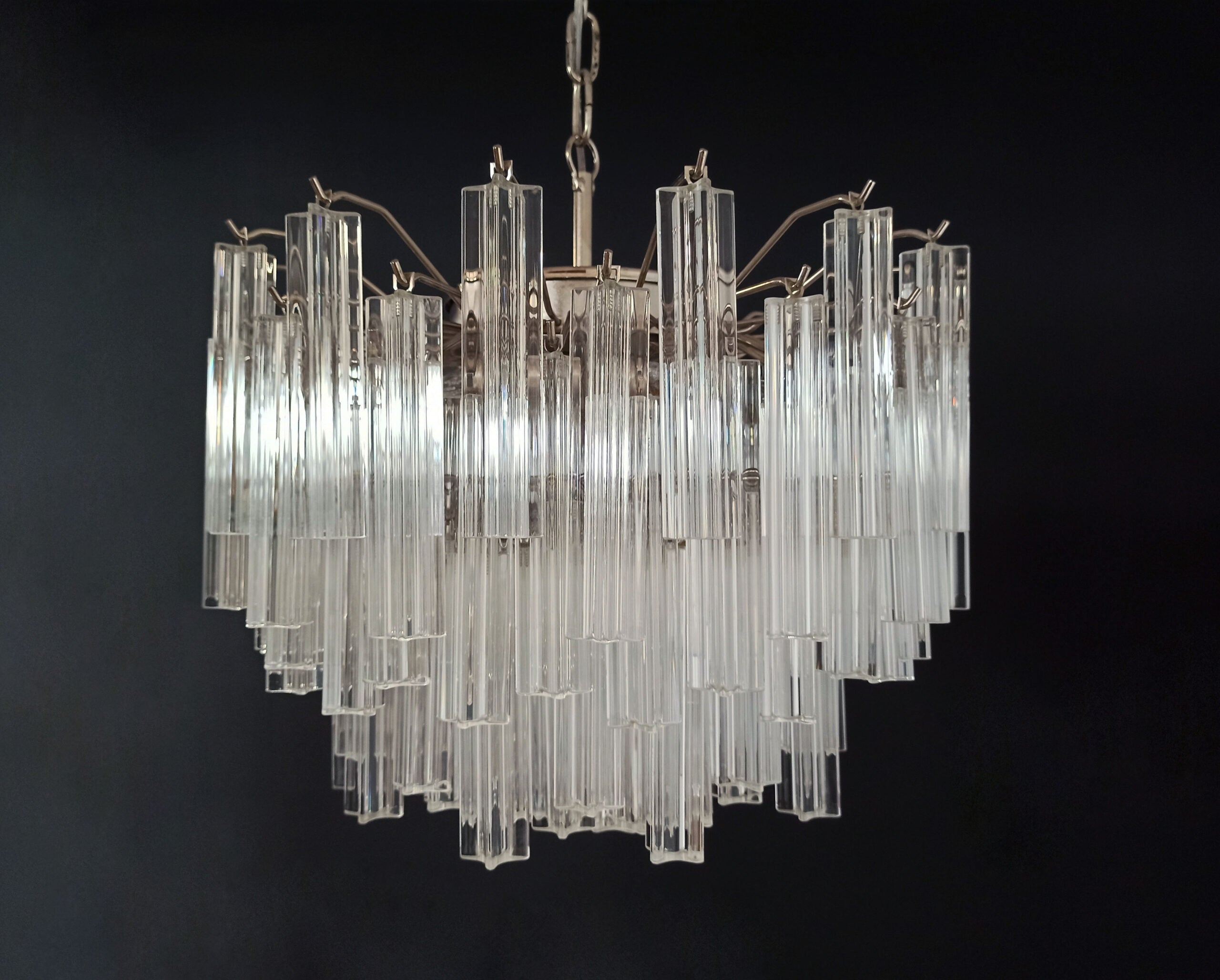 Mid-Century Murano Chandelier | Punto di Luce |  107 Clear Prism Glasses
