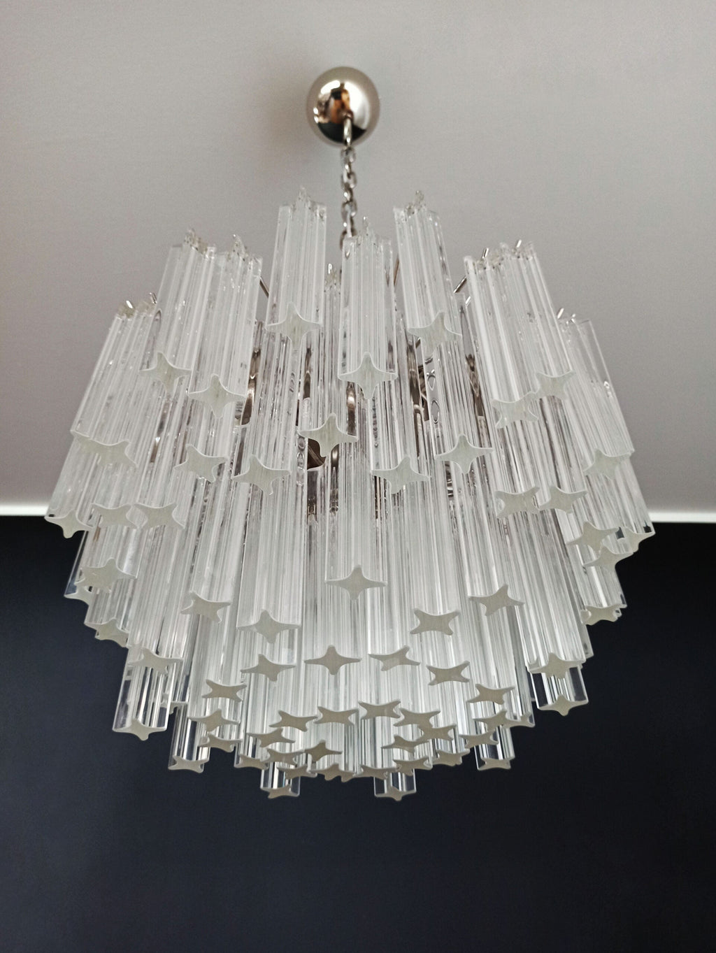 Mid-Century Murano Chandelier | Punto di Luce |  107 Clear Prism Glasses