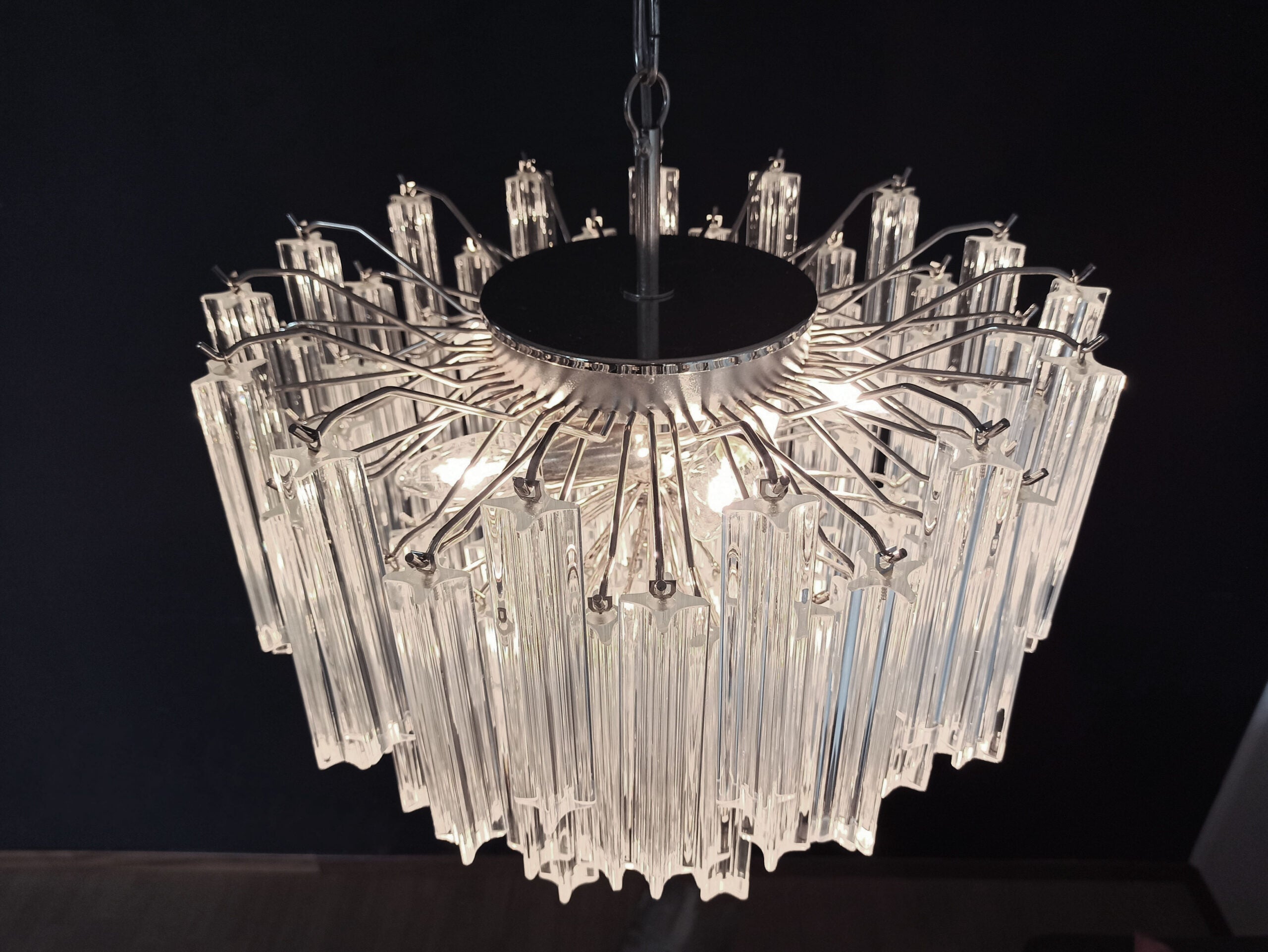 Mid-Century Murano Chandelier | Punto di Luce |  107 Clear Prism Glasses