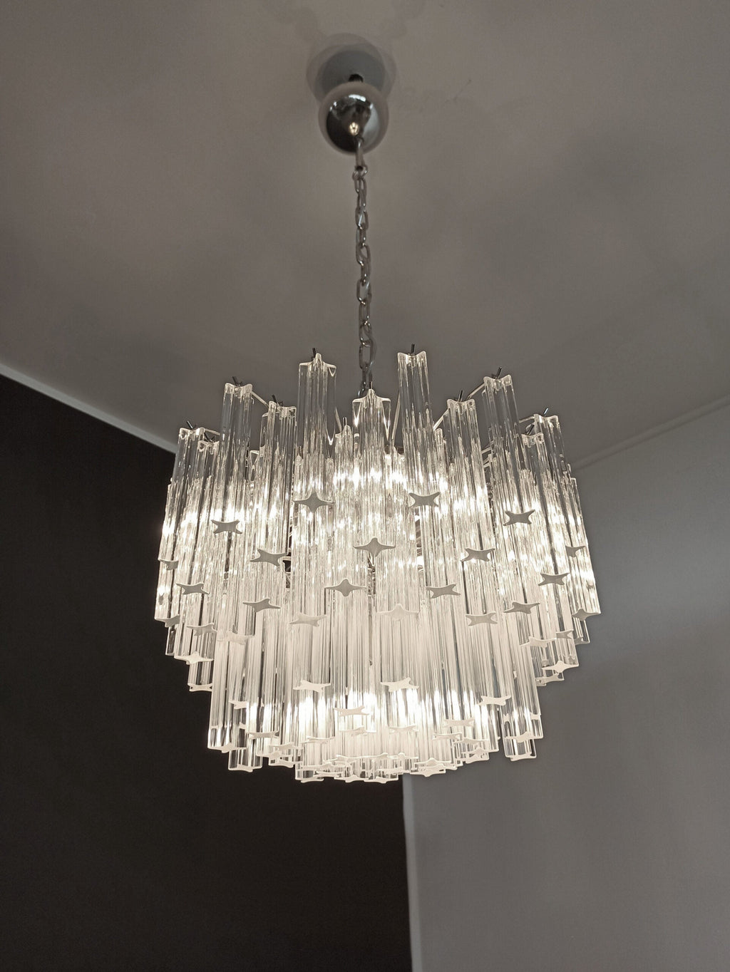 Mid-Century Murano Chandelier | Punto di Luce |  107 Clear Prism Glasses