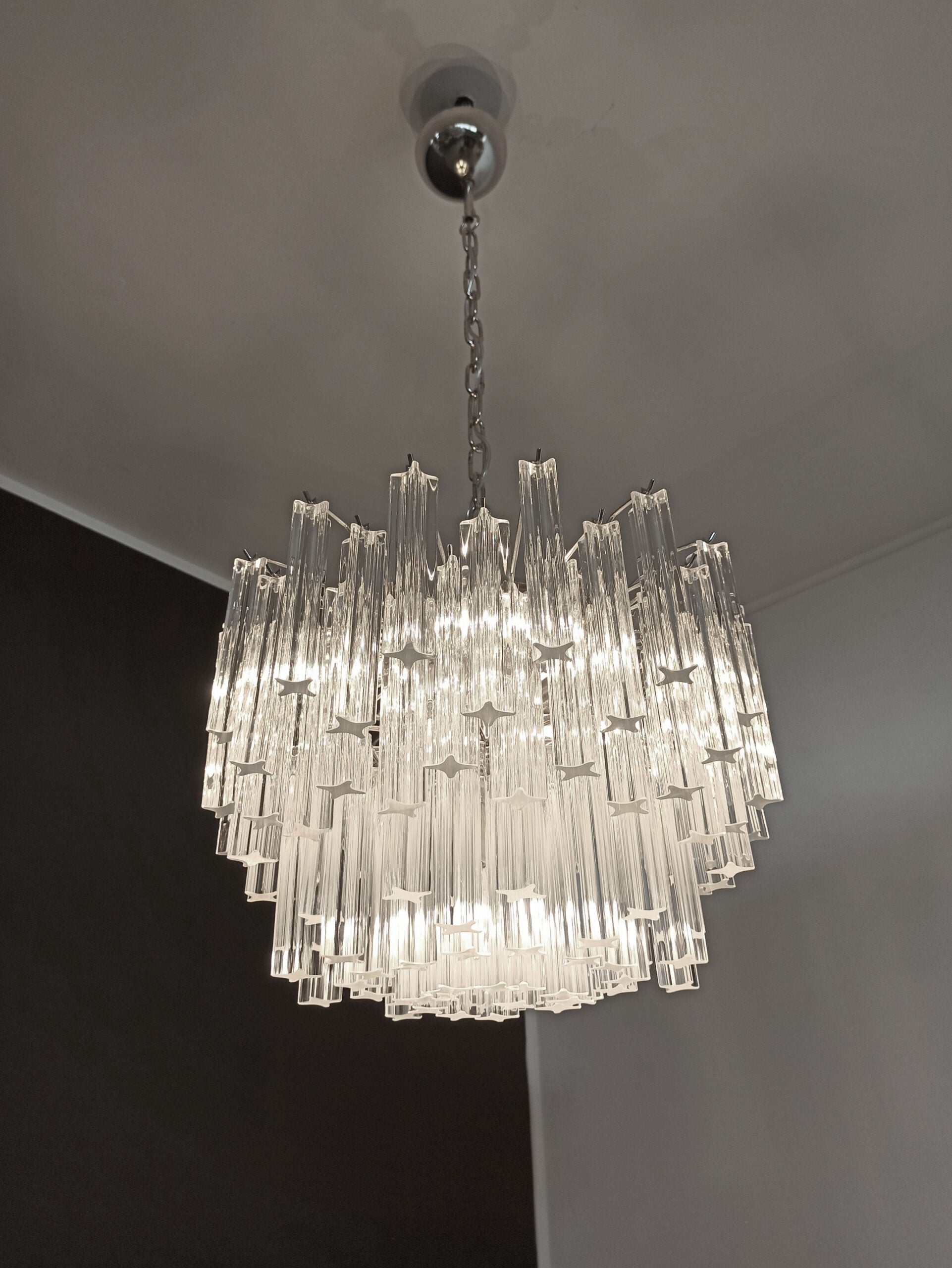 Mid-Century Murano Chandelier | Punto di Luce |  107 Clear Prism Glasses