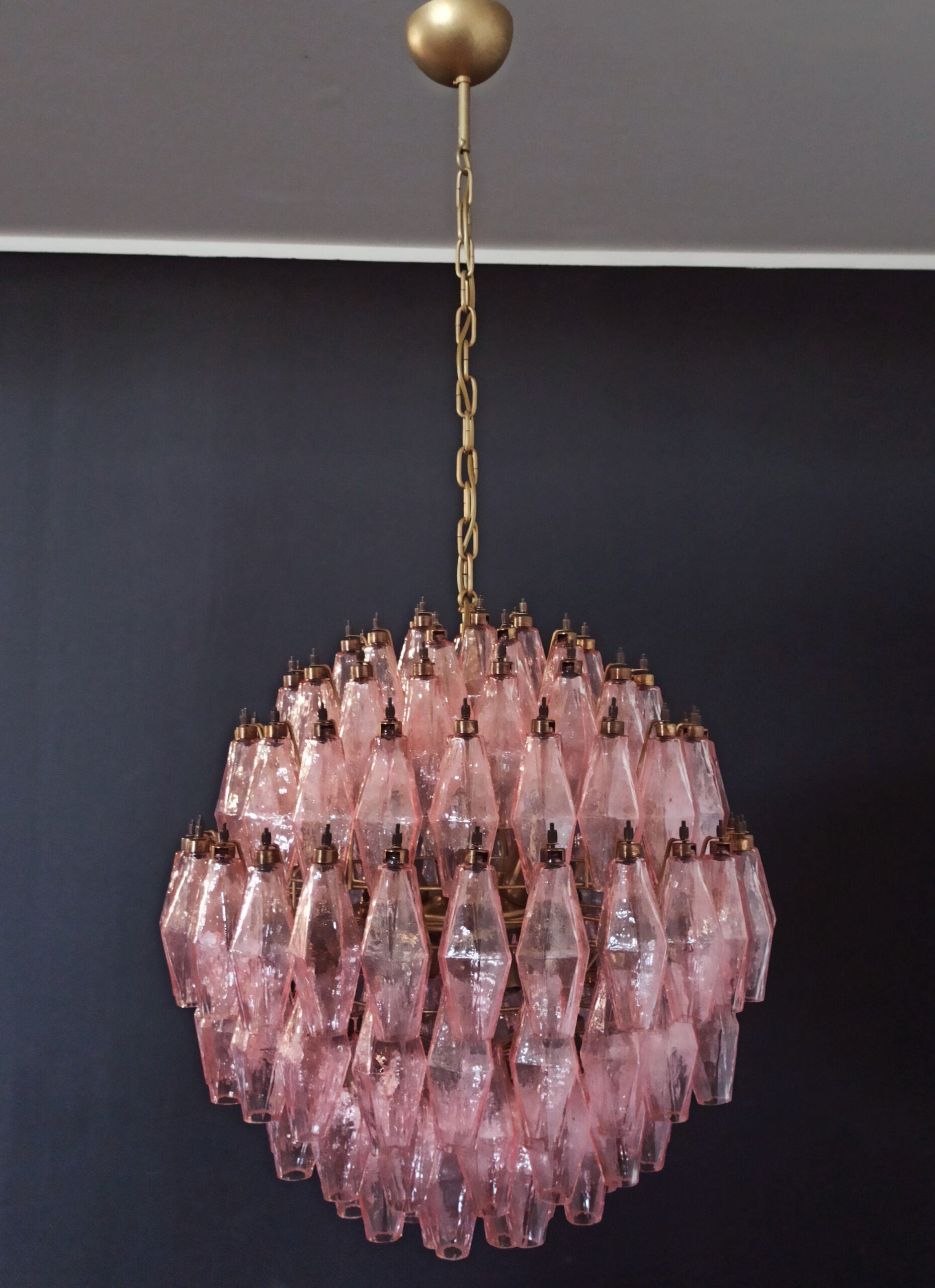 Mid-Century Murano Chandelier | Punto di Luce |  140 Pink Poliedri Glass