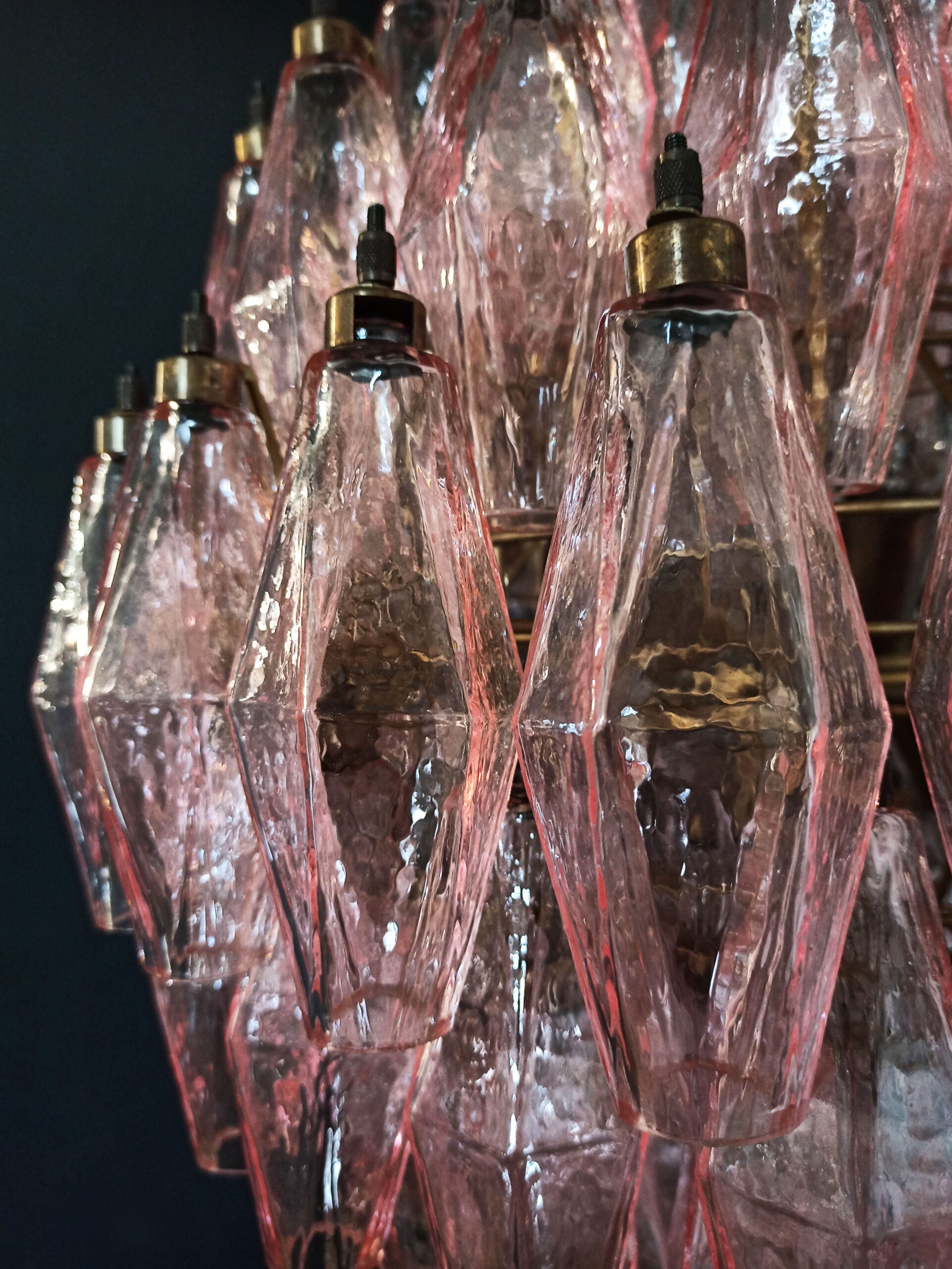 Mid-Century Murano Chandelier | Punto di Luce |  140 Pink Poliedri Glass