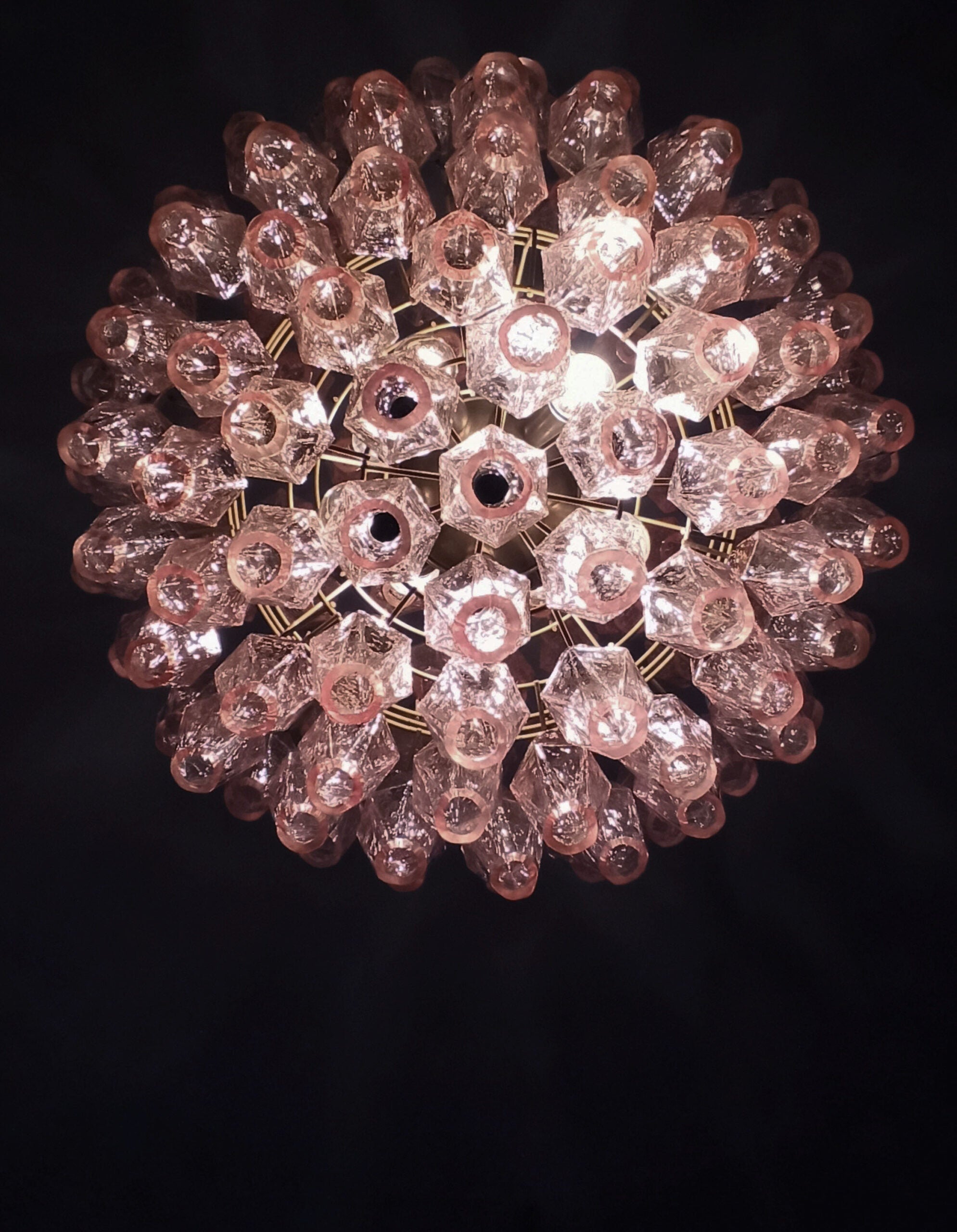 Mid-Century Murano Chandelier | Punto di Luce |  140 Pink Poliedri Glass