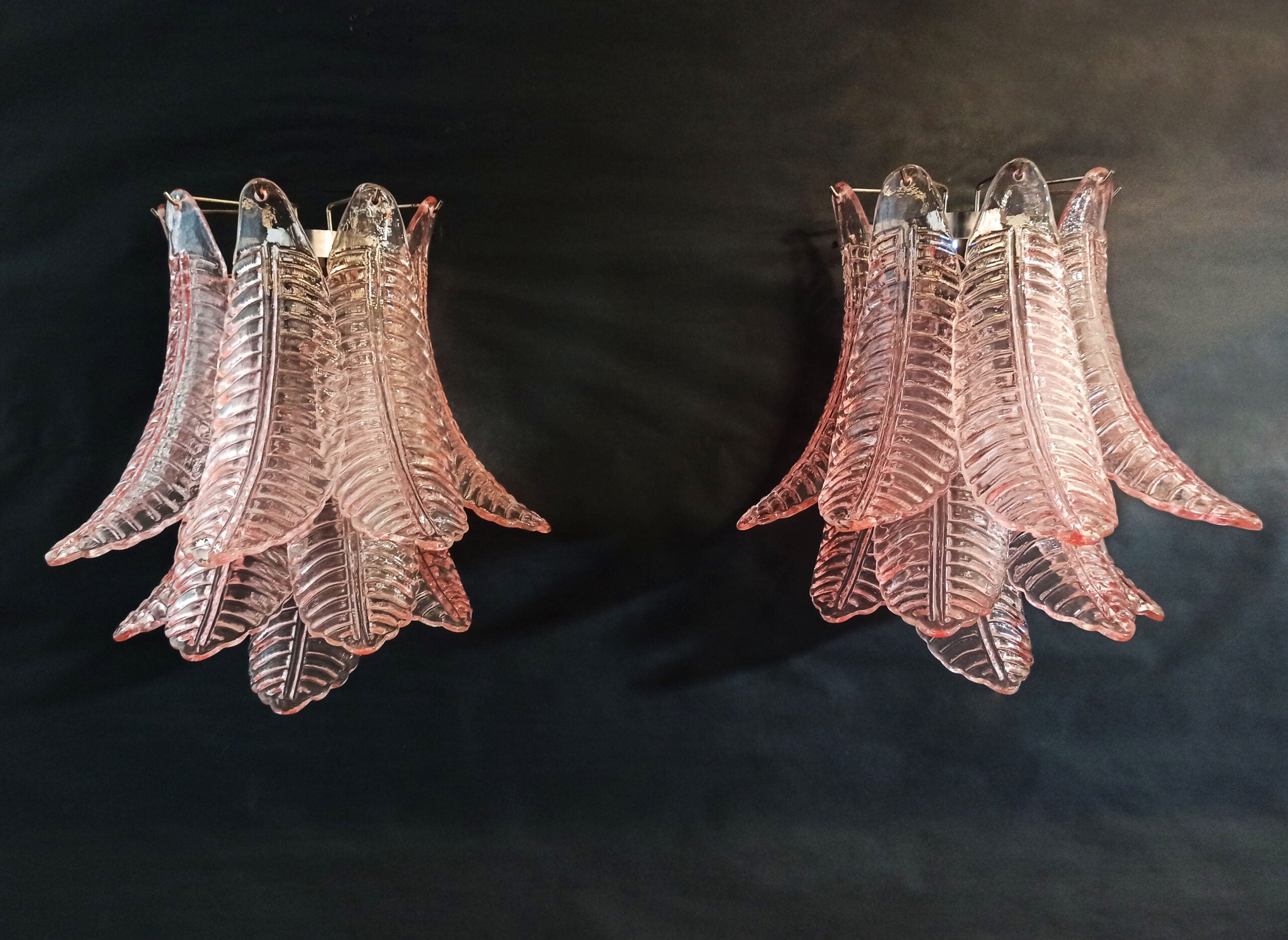 Mid-Century Murano Wall Lamp | Punto di Luce |  10 Pink Felci Glass | Punto di Luce |  1 Pair