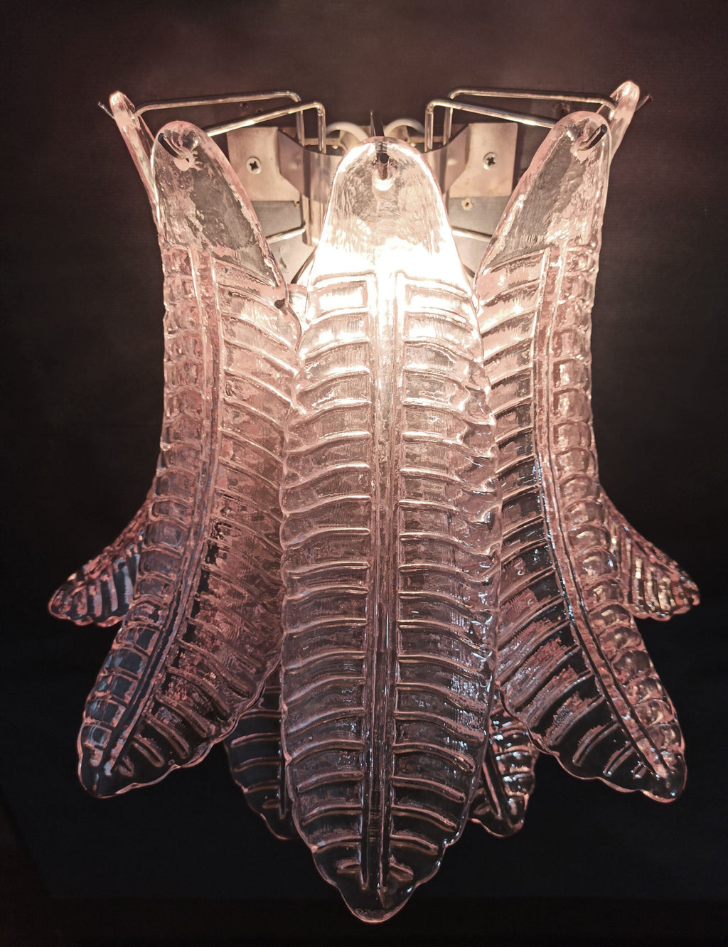 Mid-Century Murano Wall Lamp | Punto di Luce |  10 Pink Felci Glass | Punto di Luce |  1 Pair