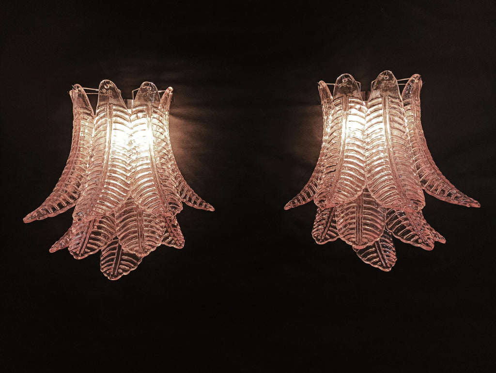 Mid-Century Murano Wall Lamp | Punto di Luce |  10 Pink Felci Glass | Punto di Luce |  1 Pair