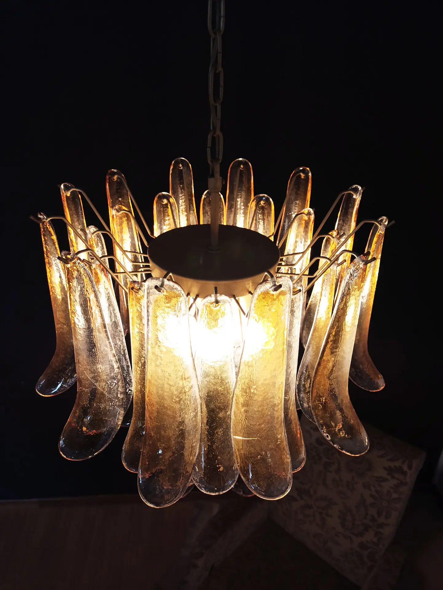 Mid-Century Murano Chandelier | Punto di Luce |  36 Clear and Yellow Petal Glass