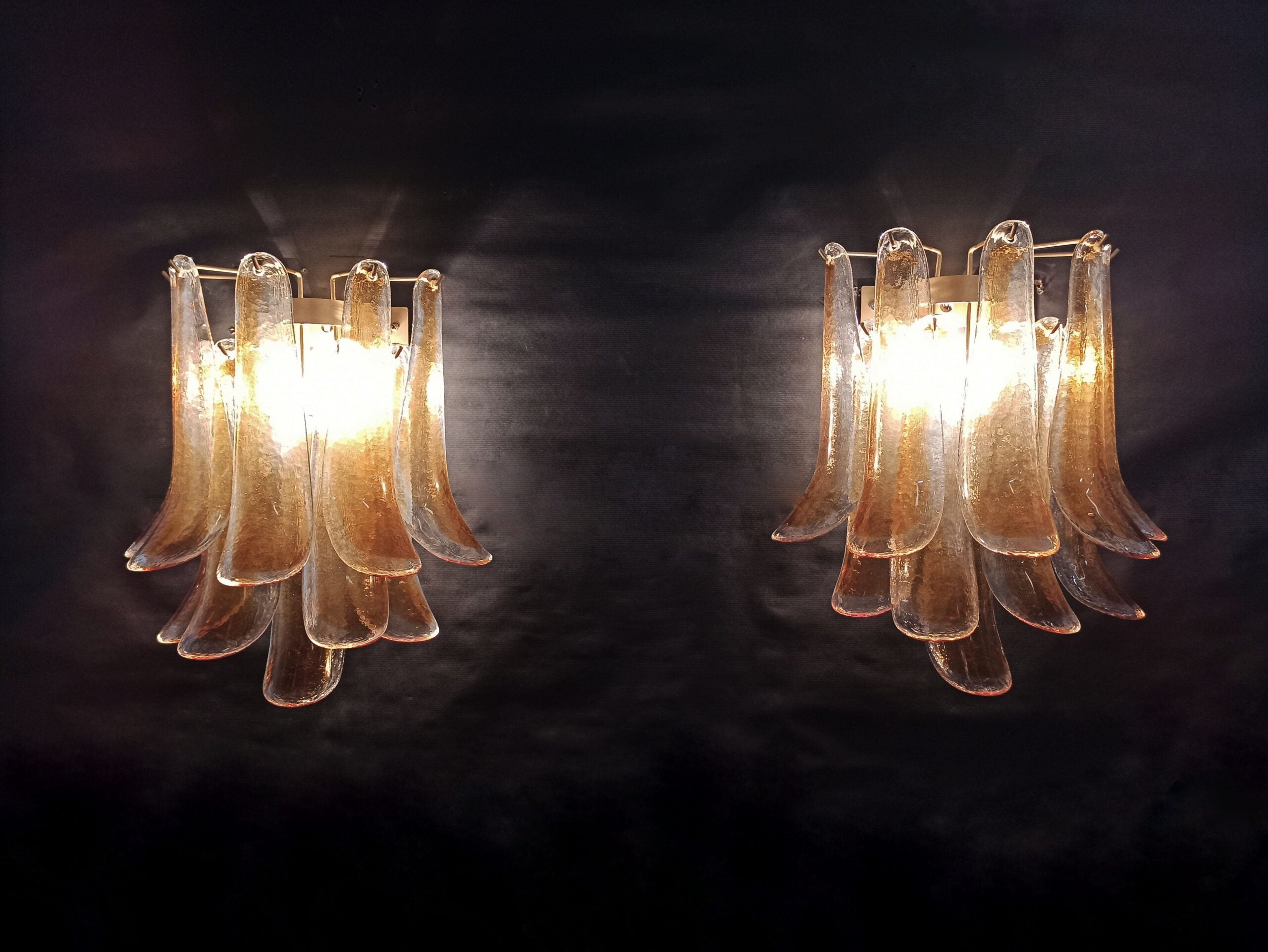 Mid-Century Murano Wall Lamp | Punto di Luce |  10 Yellow Petal Glass | Punto di Luce |  1 Pair