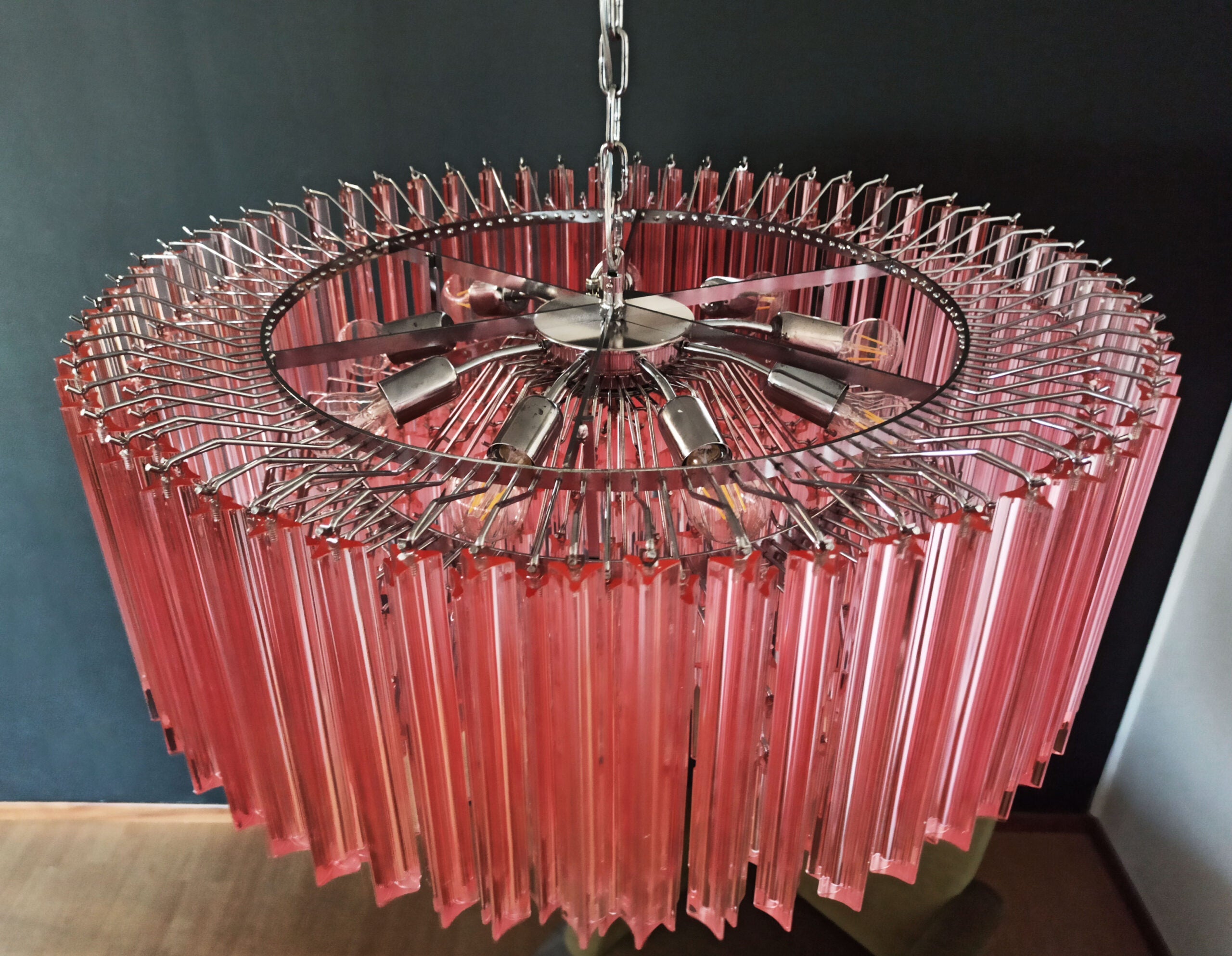 Mid-Century Murano Chandelier | Punto di Luce |  391 Pink Prism Glass