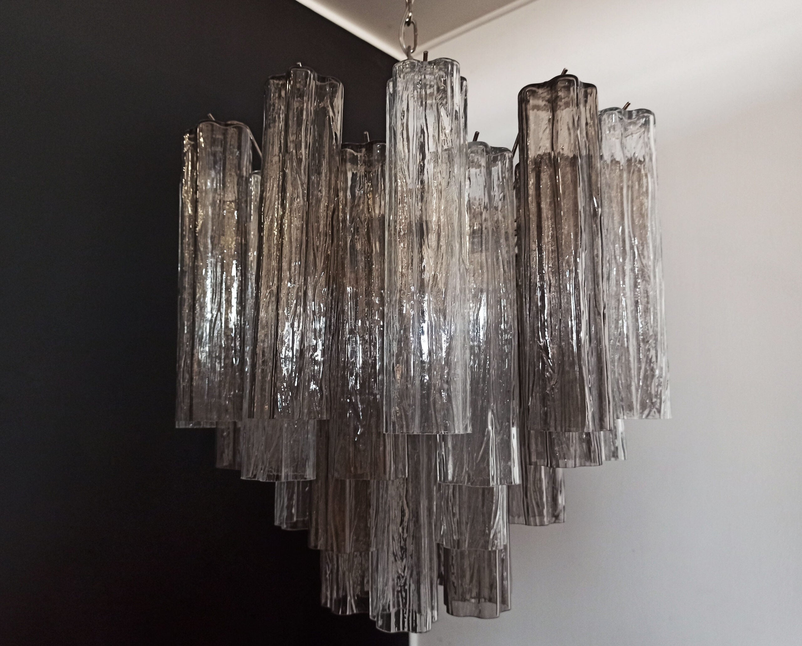 Mid-Century Murano Chandelier | Punto di Luce |  36 Clear and Smoke-Colored Glass Tubes