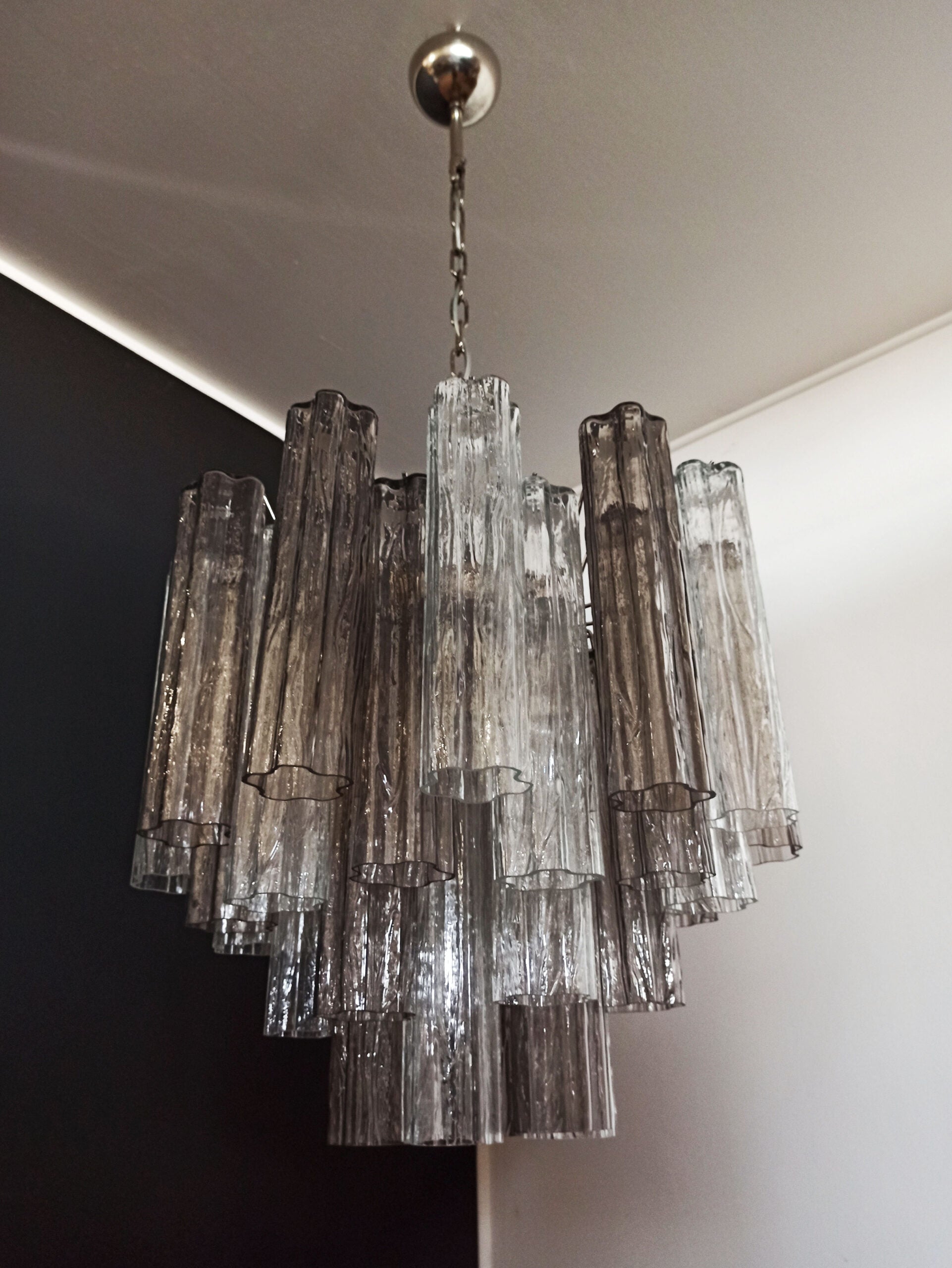 Mid-Century Murano Chandelier | Punto di Luce |  36 Clear and Smoke-Colored Glass Tubes
