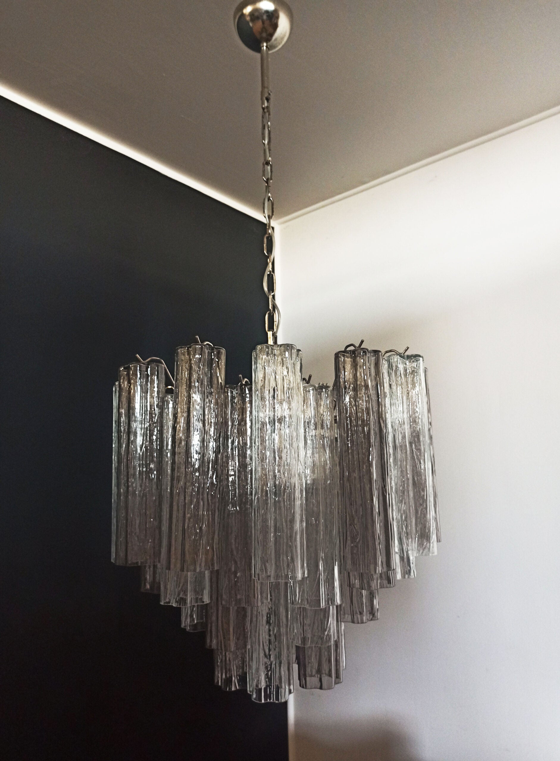 Mid-Century Murano Chandelier | Punto di Luce |  36 Clear and Smoke-Colored Glass Tubes