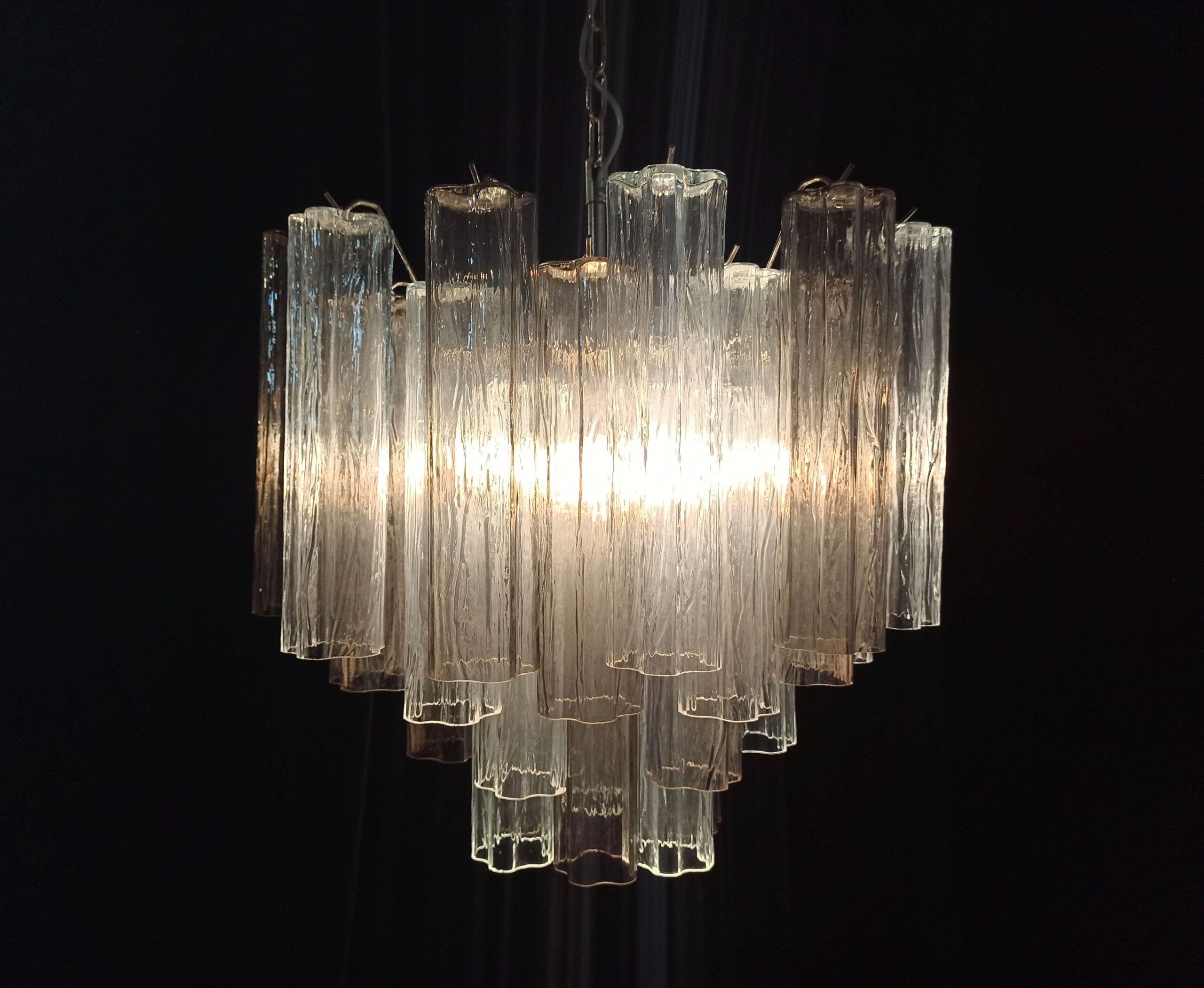 Mid-Century Murano Chandelier | Punto di Luce |  36 Clear and Smoke-Colored Glass Tubes