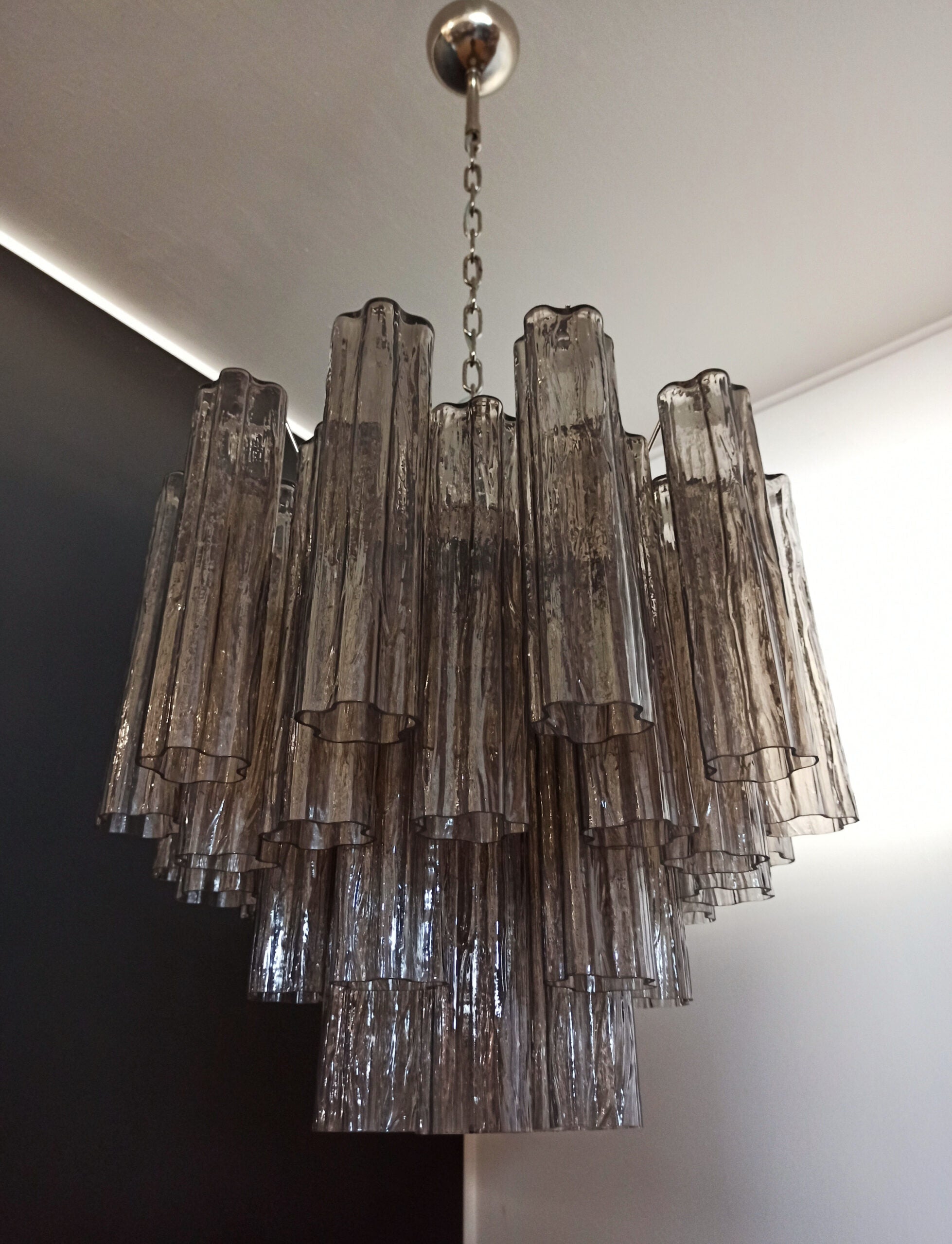 Mid-Century Murano Chandelier | Punto di Luce |  36 Smoke-Colored Glass Tubes
