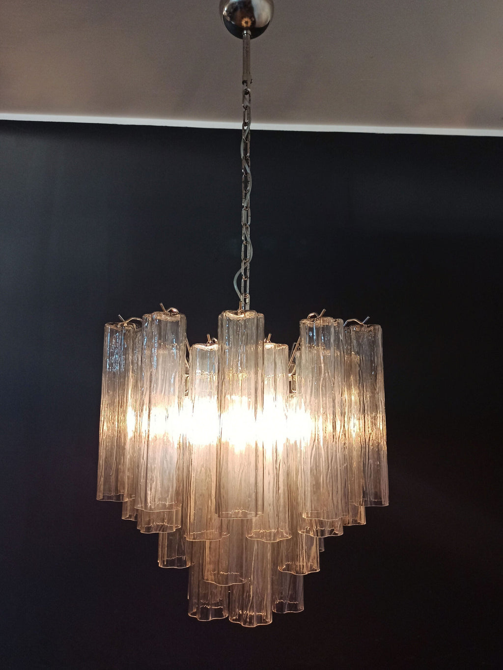 Mid-Century Murano Chandelier | Punto di Luce |  36 Smoke-Colored Glass Tubes
