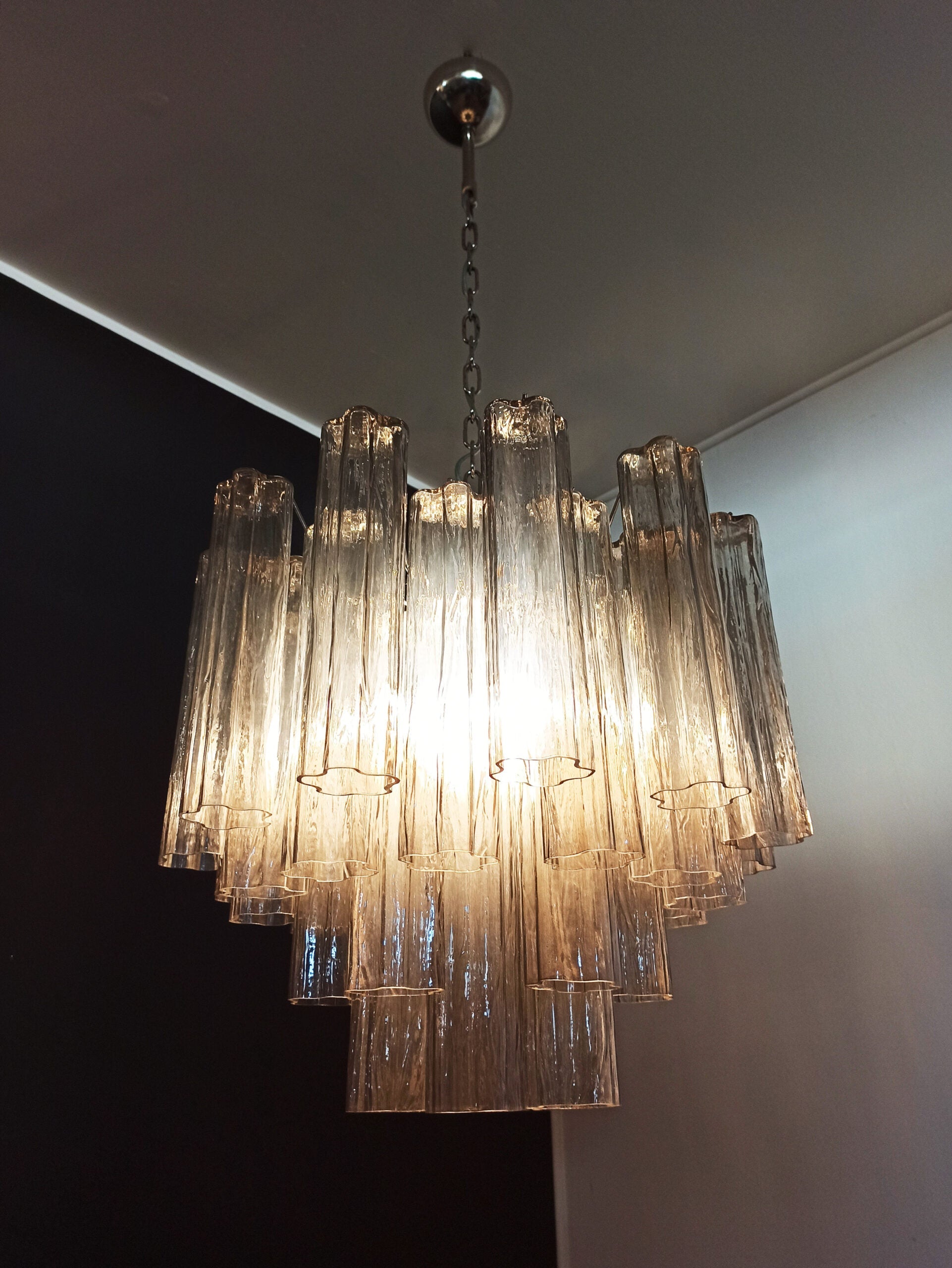 Mid-Century Murano Chandelier | Punto di Luce |  36 Smoke-Colored Glass Tubes