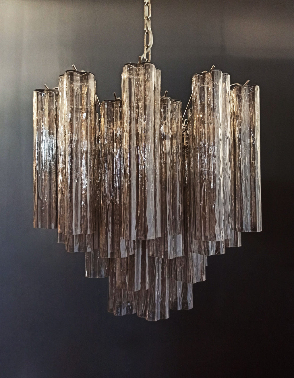 Mid-Century Murano Chandelier | Punto di Luce |  36 Smoke-Colored Glass Tubes