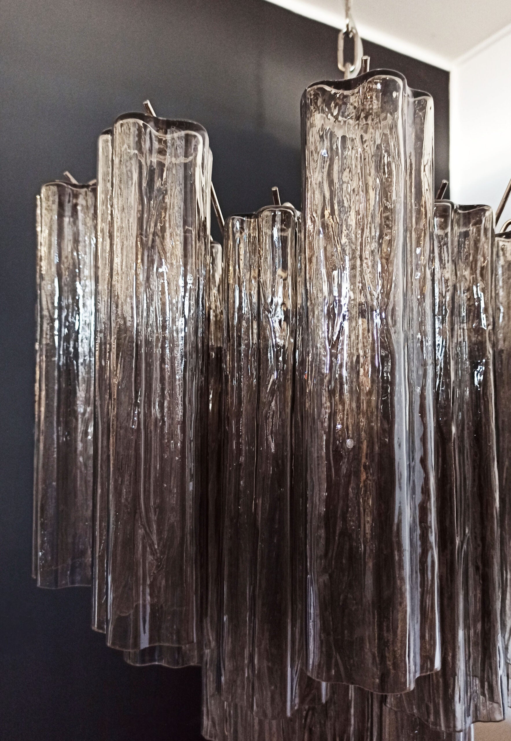 Mid-Century Murano Chandelier | Punto di Luce |  36 Smoke-Colored Glass Tubes