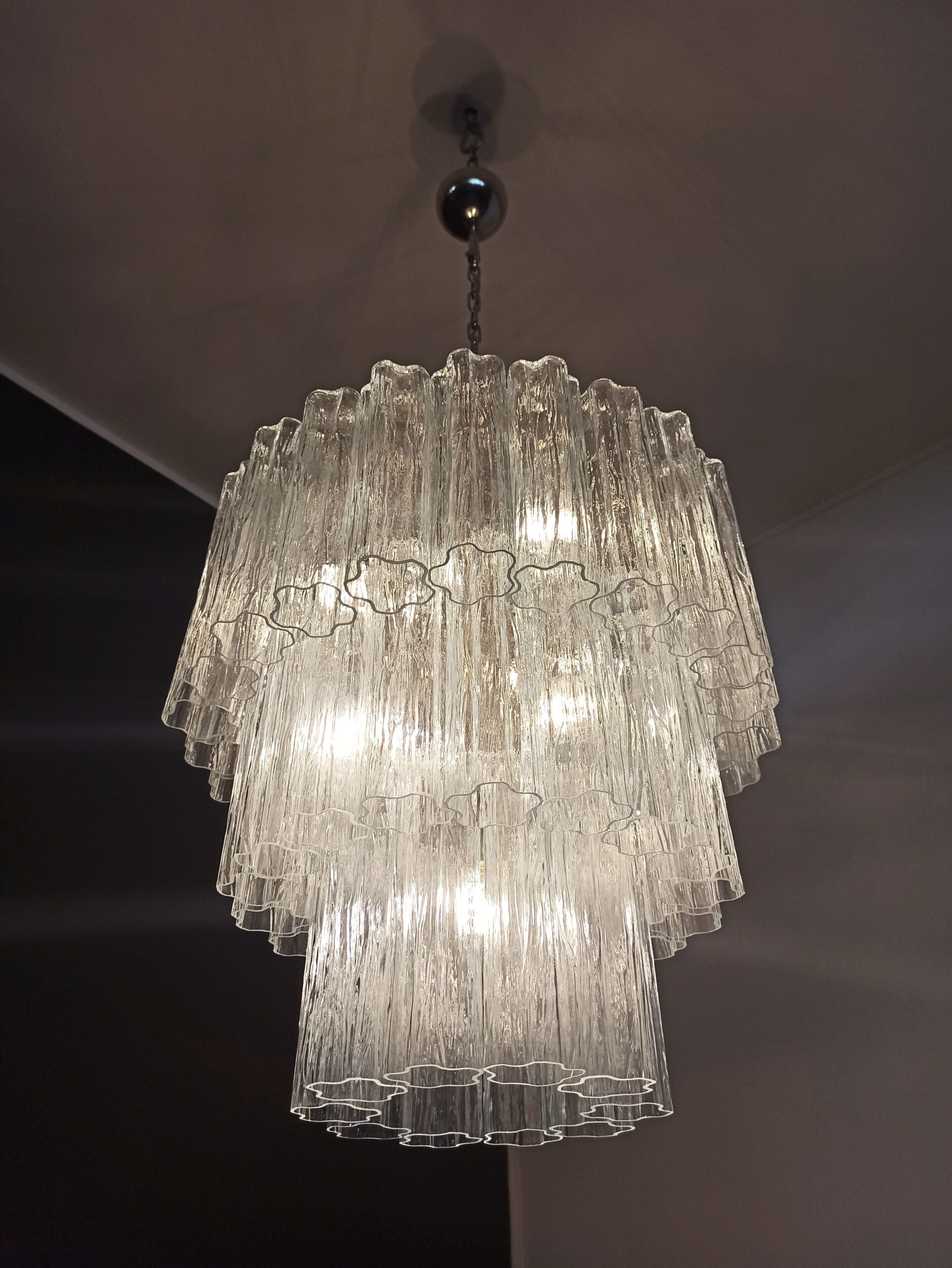 Mid-Century Murano Chandelier | Punto di Luce |  52 Clear Glass Tubes