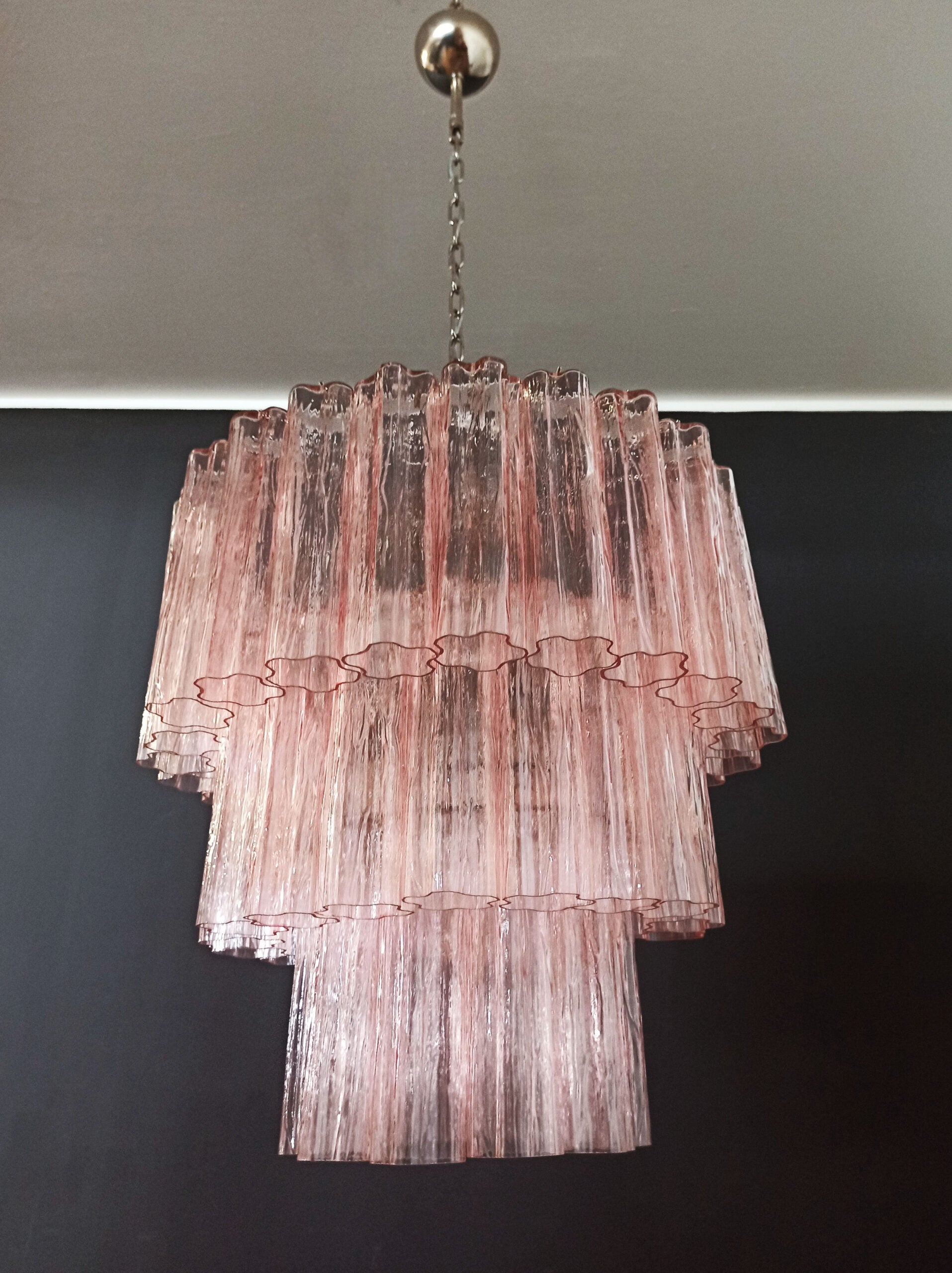 Mid-Century Murano Chandelier | Punto di Luce |  52 Pink Glass Tubes