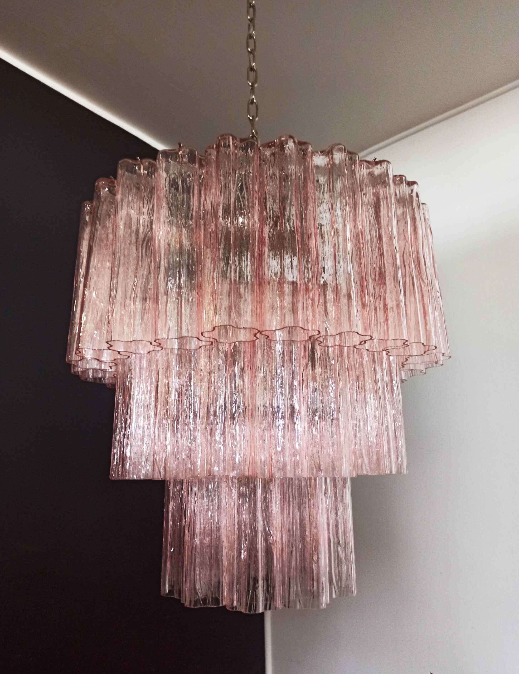 Mid-Century Murano Chandelier | Punto di Luce |  52 Pink Glass Tubes