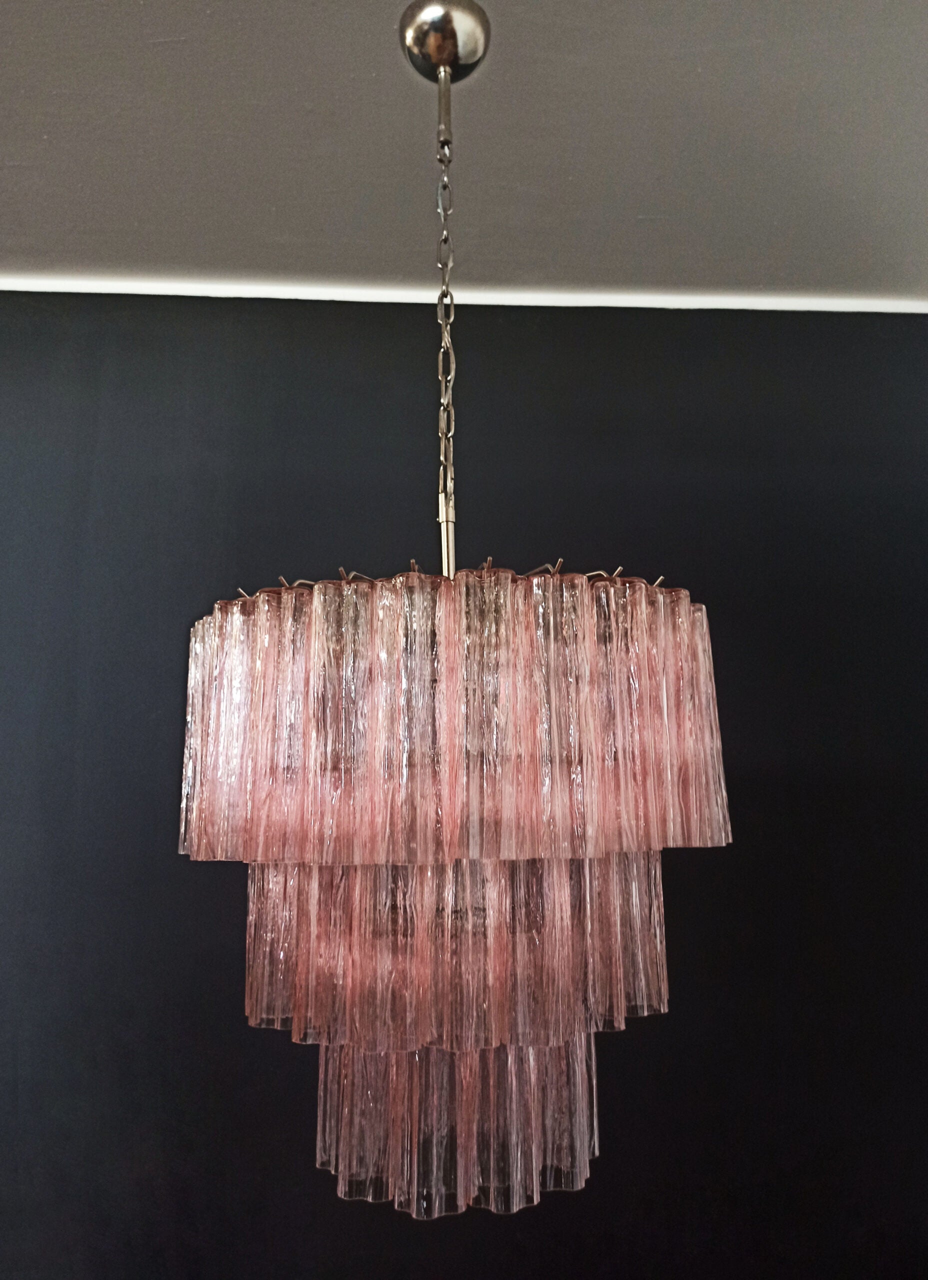 Mid-Century Murano Chandelier | Punto di Luce |  52 Pink Glass Tubes