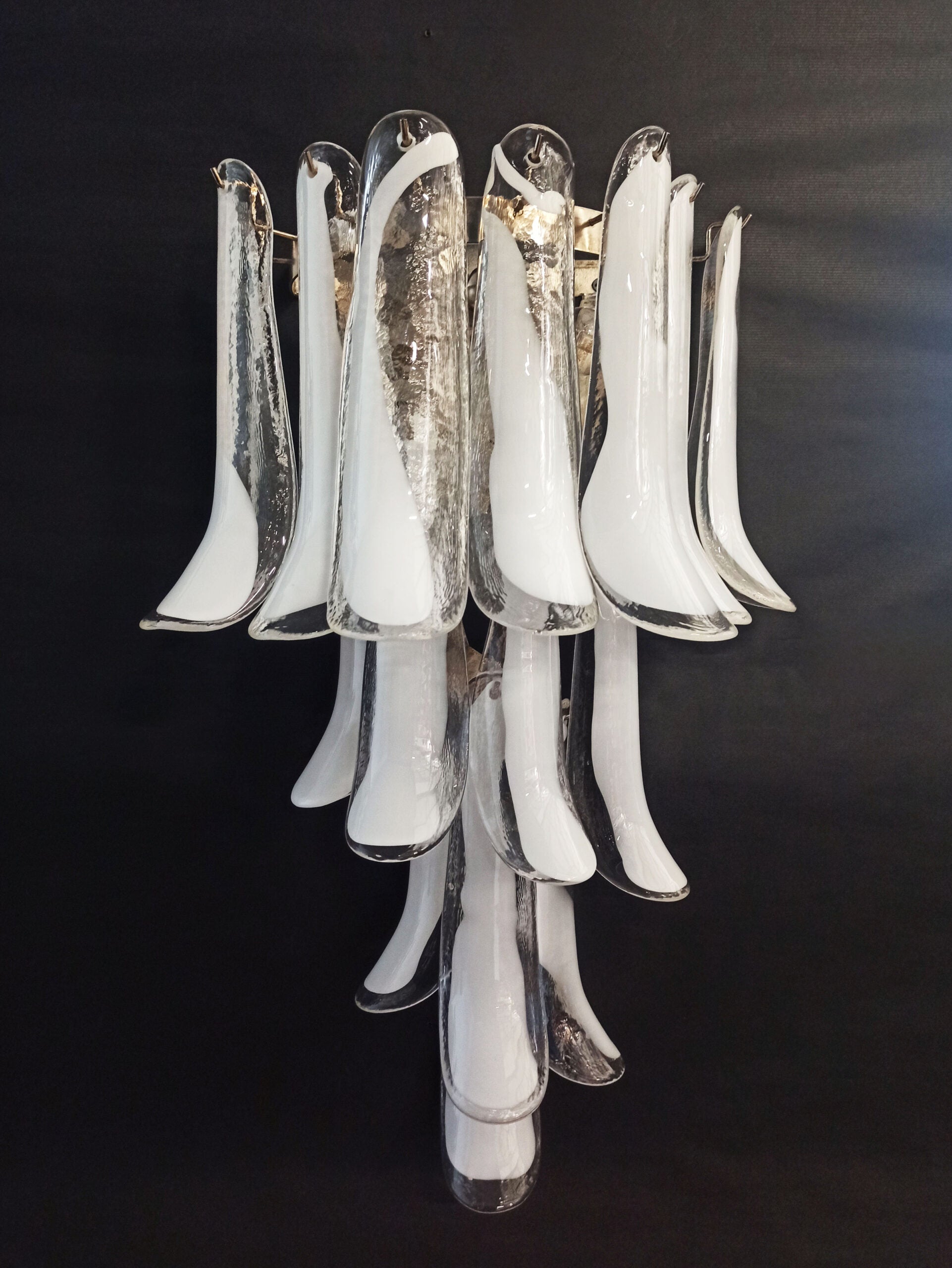 Mid-Century Murano Wall Lamp | Punto di Luce |  16 White Petal Glass | Punto di Luce |  1 Pair