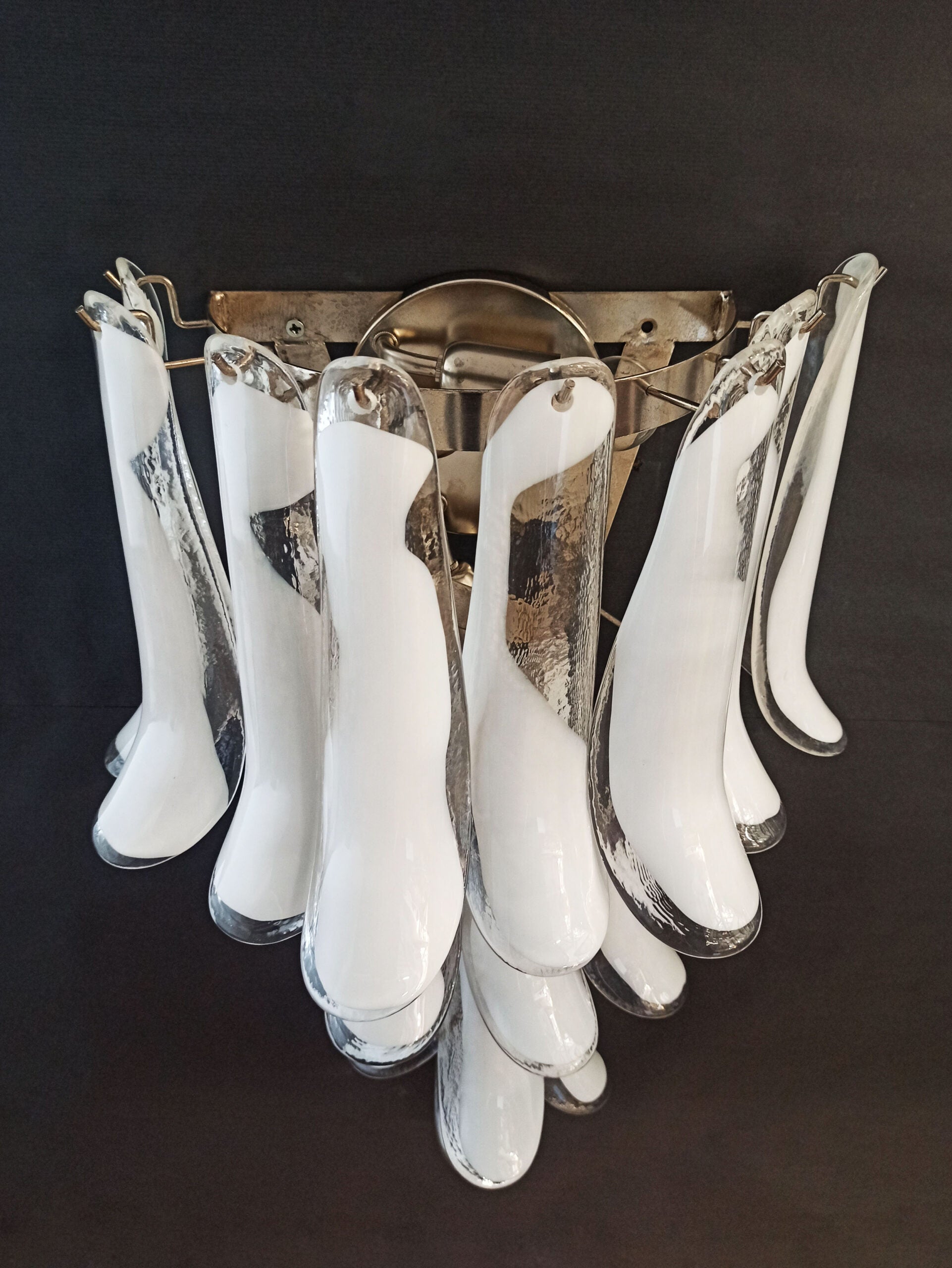 Mid-Century Murano Wall Lamp | Punto di Luce |  16 White Petal Glass | Punto di Luce |  1 Pair