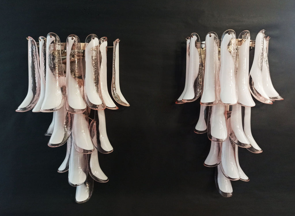 Mid-Century Murano Wandlampe | Punto di Luce | 16 rosa Blütenblattglas | Punto di Luce | 1 Paar