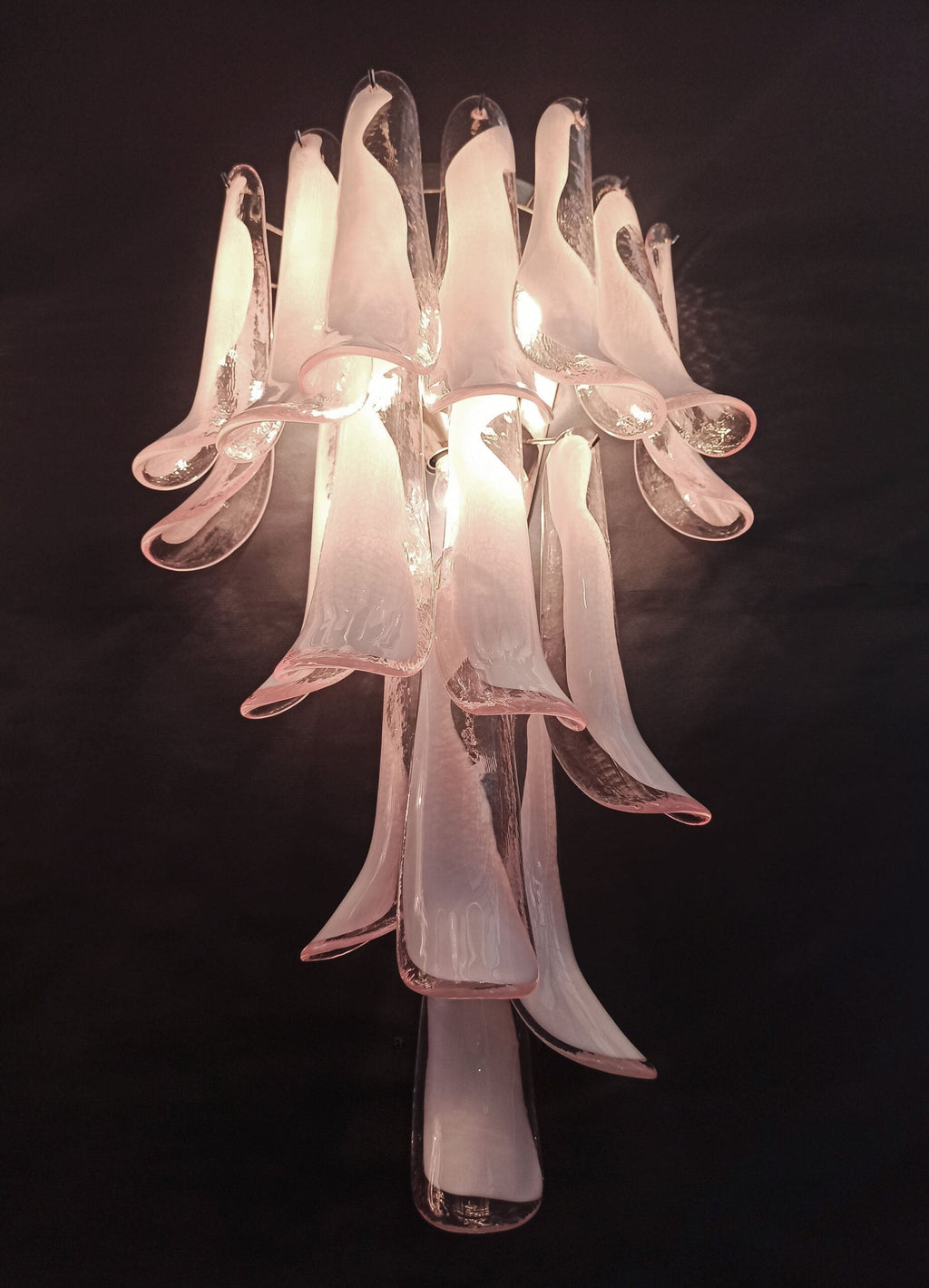 Mid-Century Murano Wandlampe | Punto di Luce | 16 rosa Blütenblattglas | Punto di Luce | 1 Paar