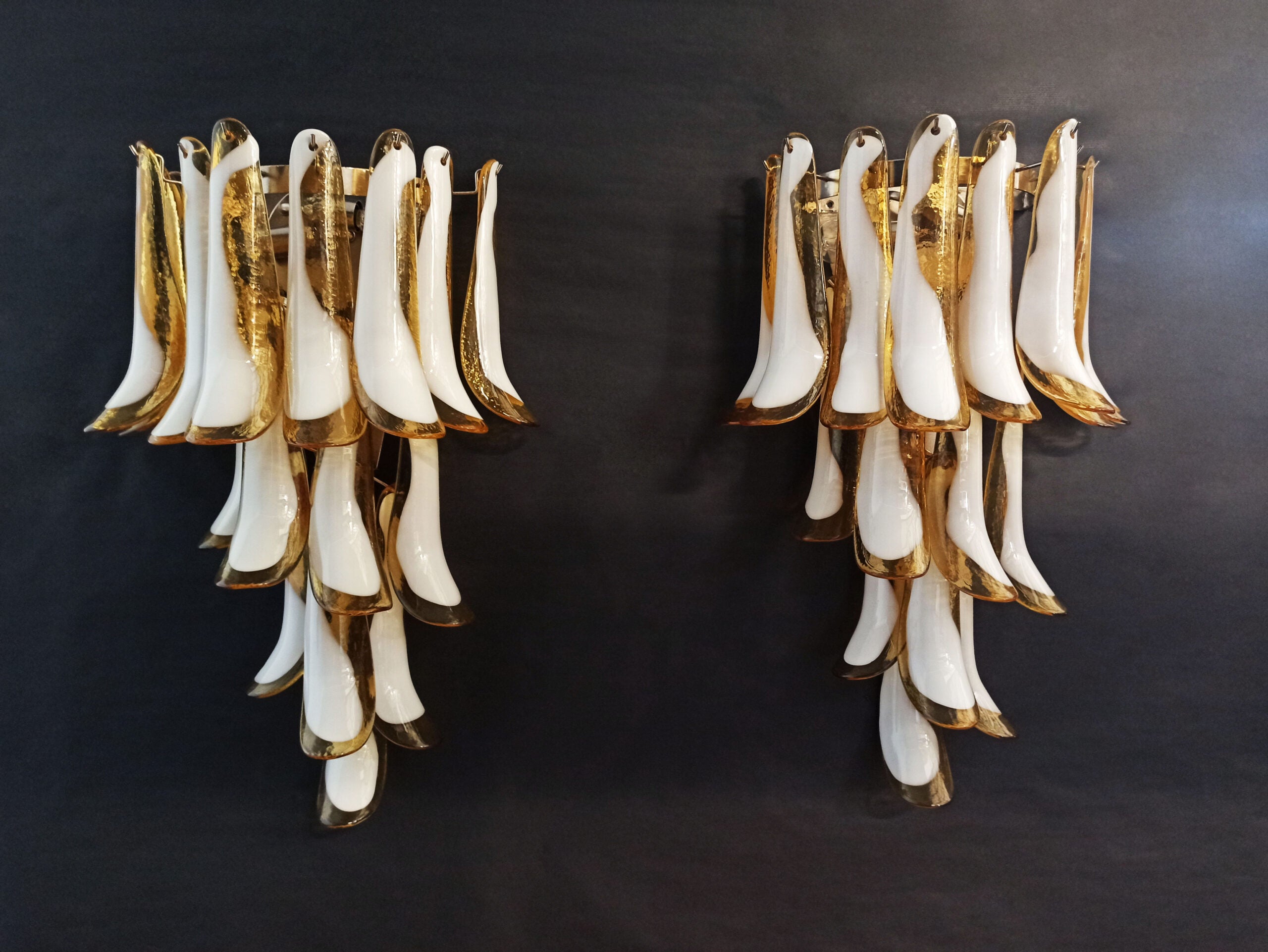 Mid-Century Murano Wall Lamp | Punto di Luce |  16 Caramel-Colored Petal Glass | Punto di Luce |  1 Pair