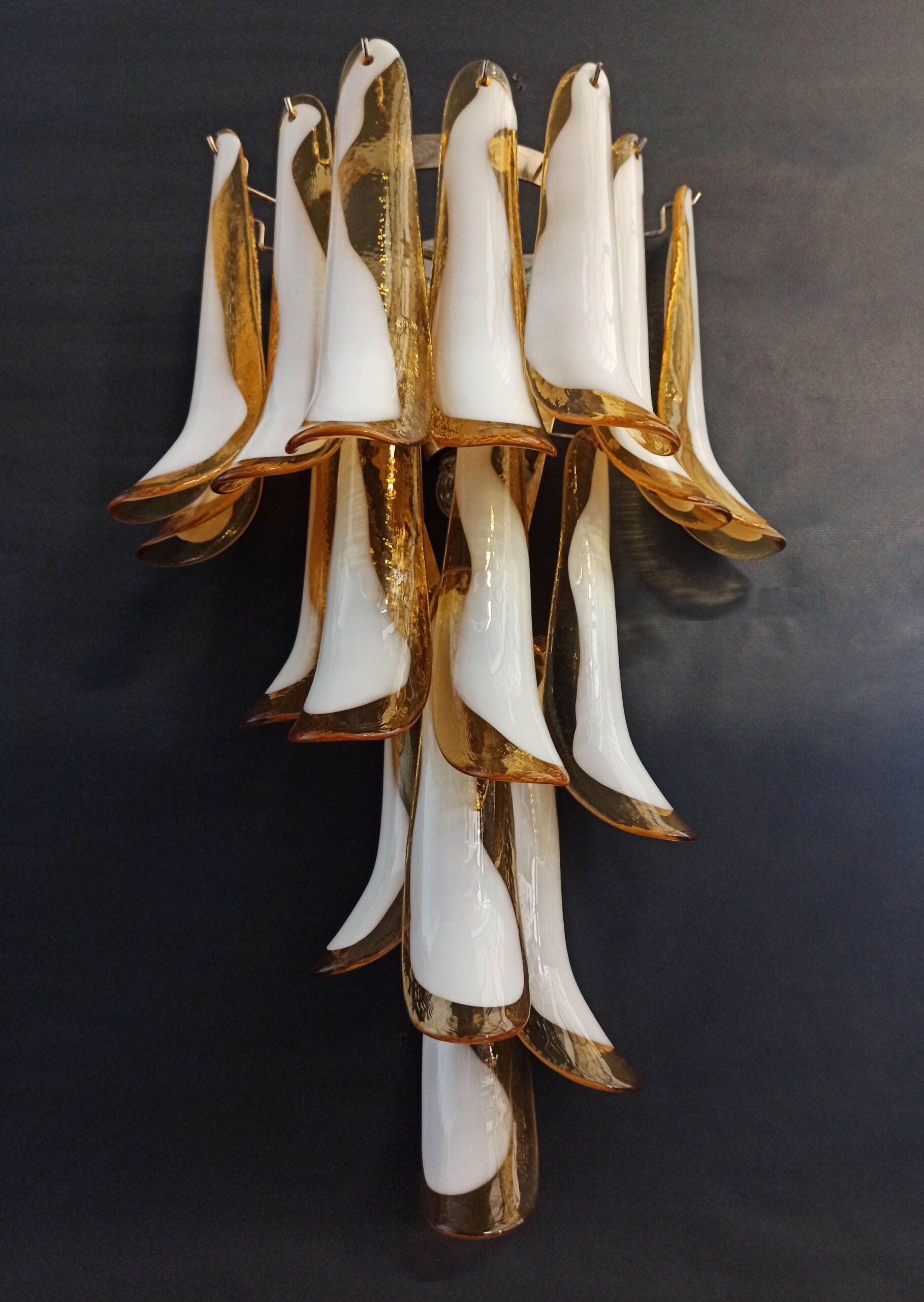 Mid-Century Murano Wall Lamp | Punto di Luce |  16 Caramel-Colored Petal Glass | Punto di Luce |  1 Pair