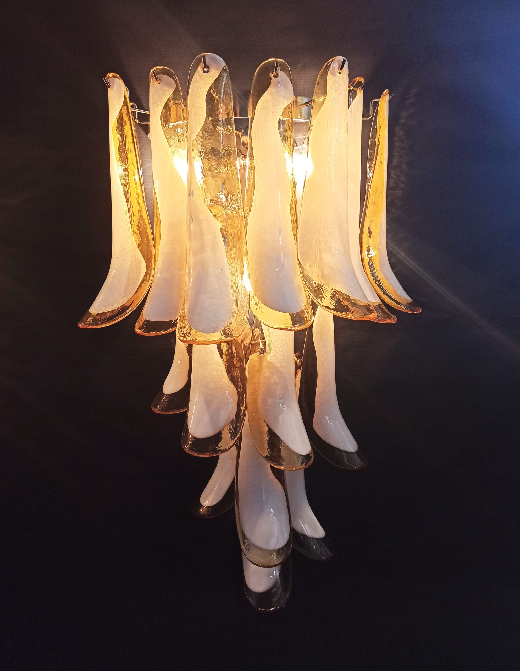 Mid-Century Murano Wall Lamp | Punto di Luce |  16 Caramel-Colored Petal Glass | Punto di Luce |  1 Pair