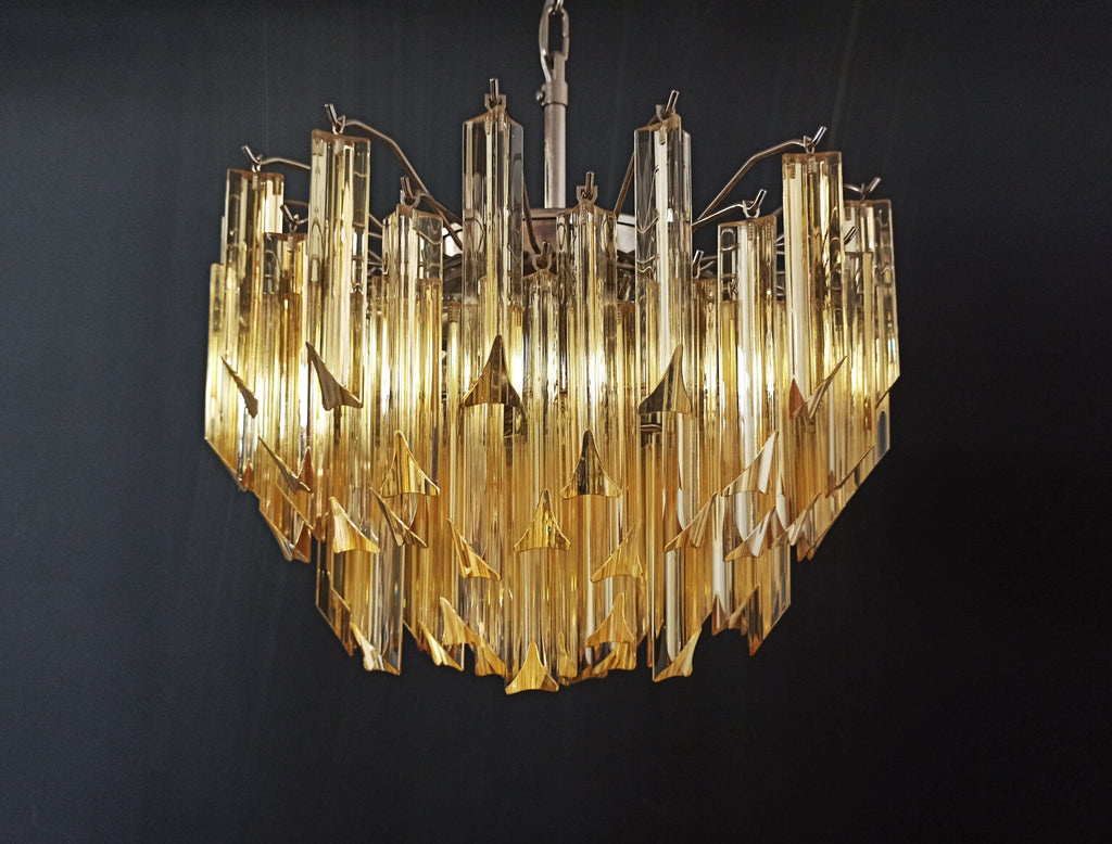 Mid-Century Murano Chandelier | Punto di Luce |  107 Clear and Yellow Prism Glasses