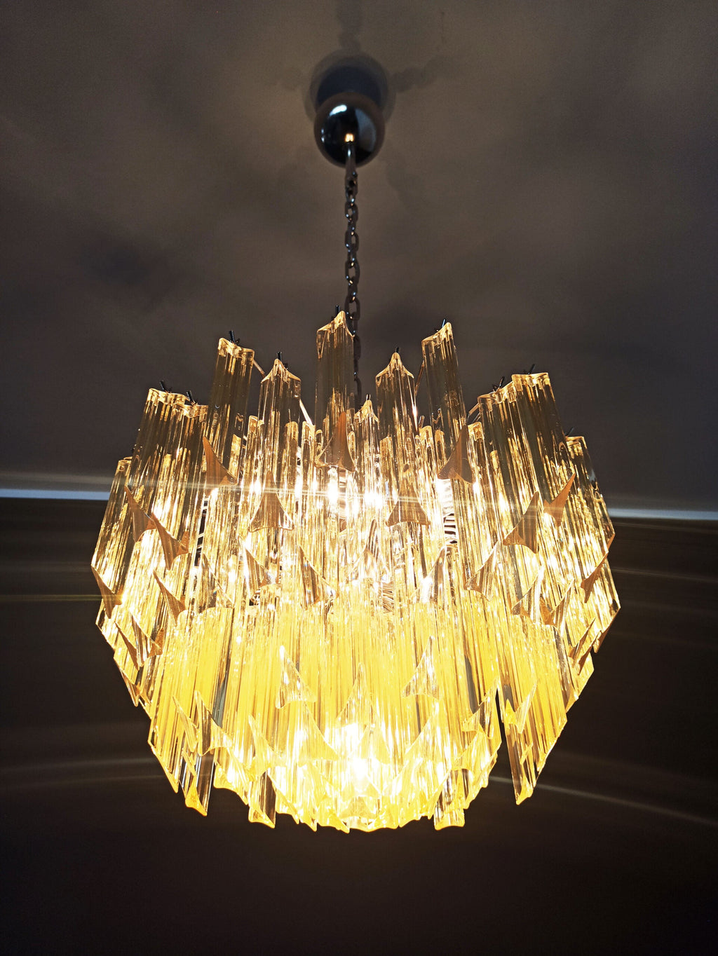 Mid-Century Murano Chandelier | Punto di Luce |  107 Clear and Yellow Prism Glasses