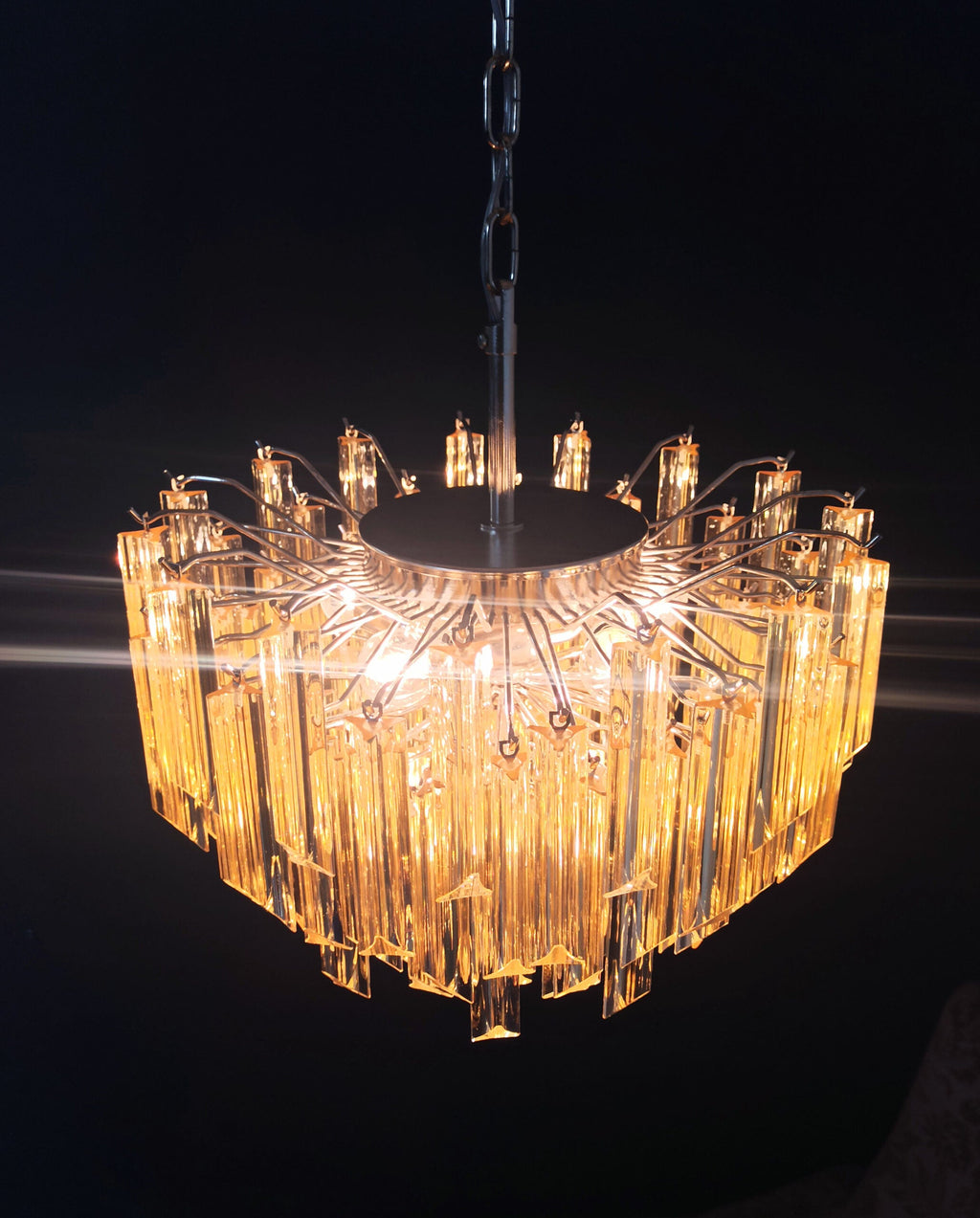 Mid-Century Murano Chandelier | Punto di Luce |  107 Clear and Yellow Prism Glasses